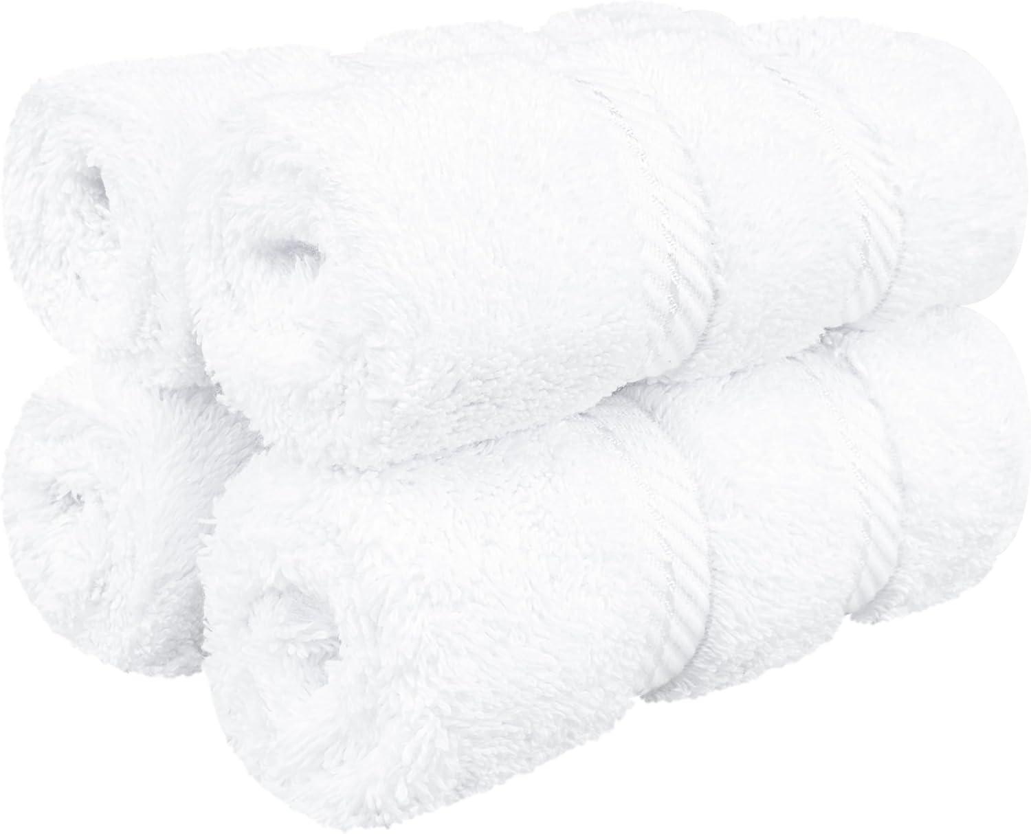 American Soft Linen 4 Pack Washcloth Set, 100% Cotton Washcloth Hand Face Towels for Bathroom and Kitchen, White