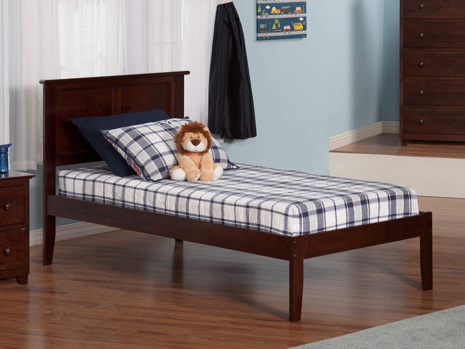 Walnut Twin XL Wood Platform Bed with Headboard