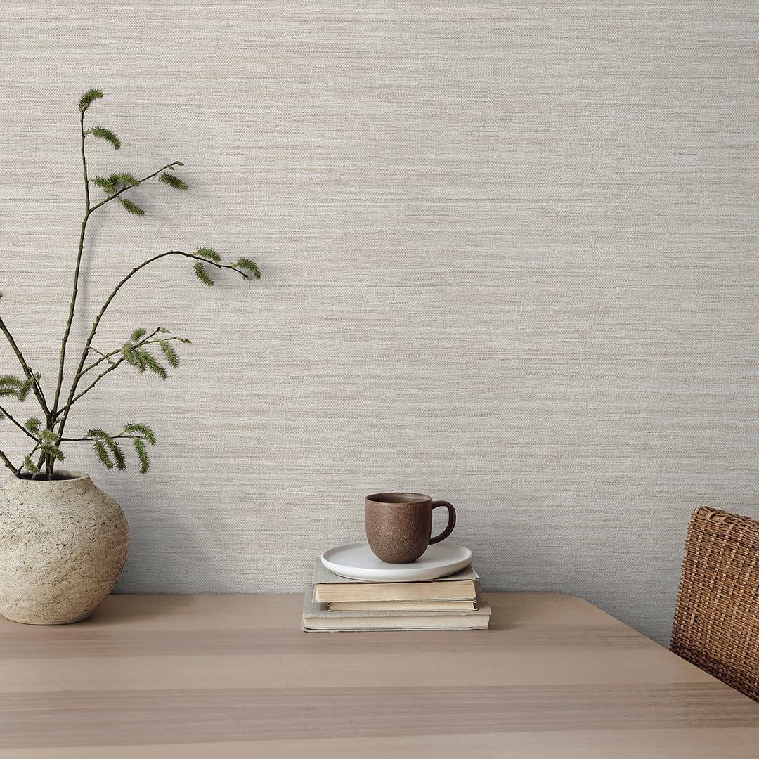 Tempaper & Co.® Faux Horizontal Grasscloth Removable Peel and Stick Wallpaper, Textured Ecru, 28 sq. ft.: Vinyl, Prepasted, Abstract Pattern