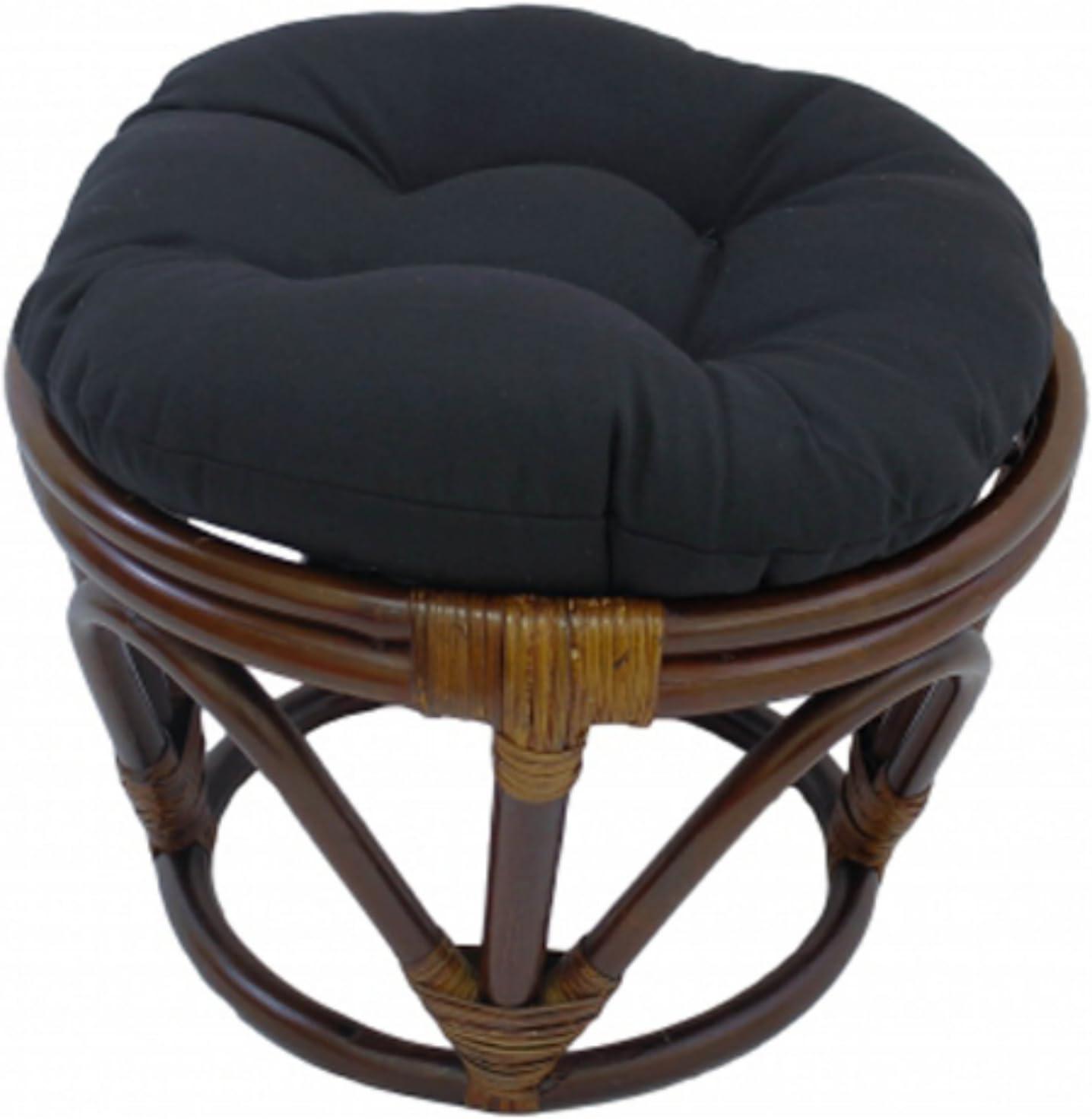 Rattan Footstool with Twill Cushion - International Caravan