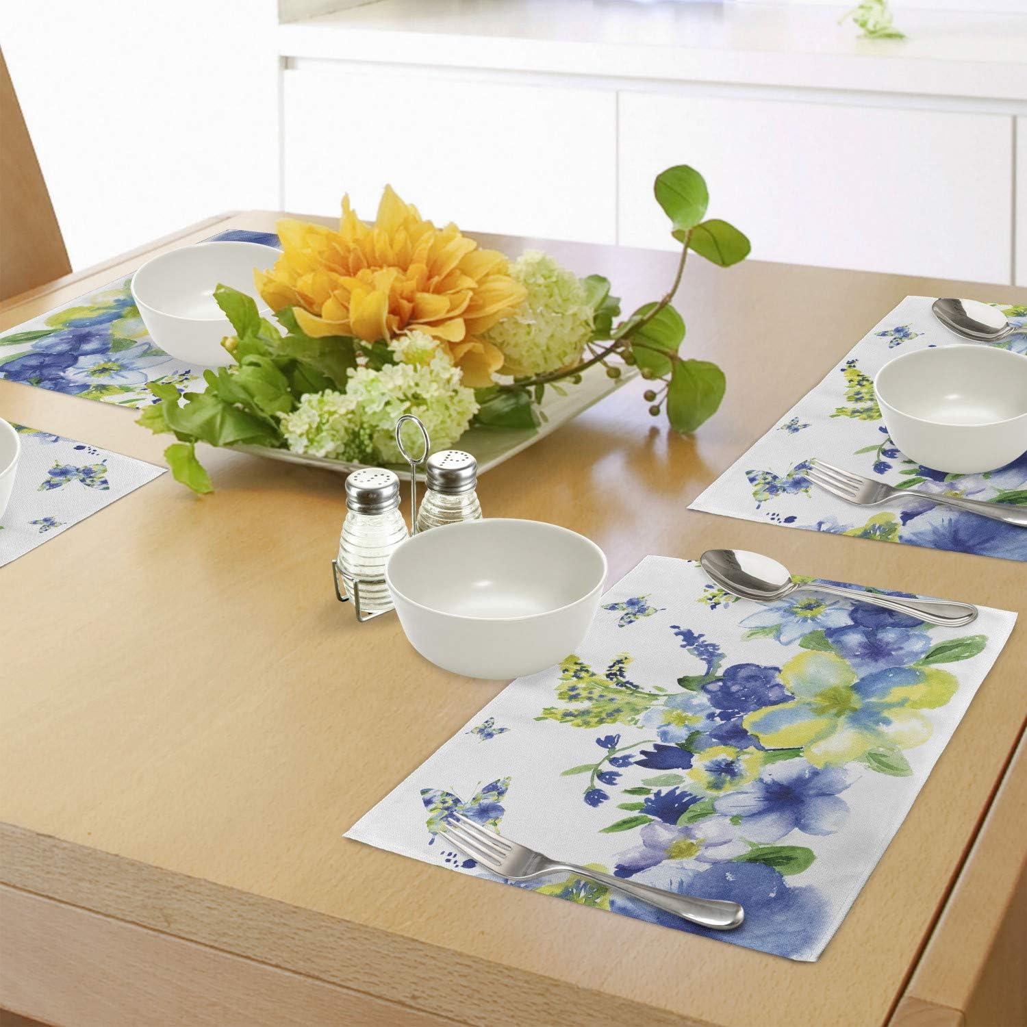 Spring Floral Watercolor Fabric Placemats Set of 4