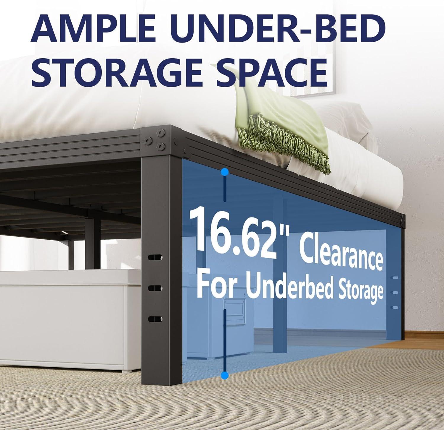 14 inches Queen Bed Frames No Box Spring Needed ,2500 lbs Heavy Duty Metal Platform Bed Frame with Storage Queen Size for Adult Black