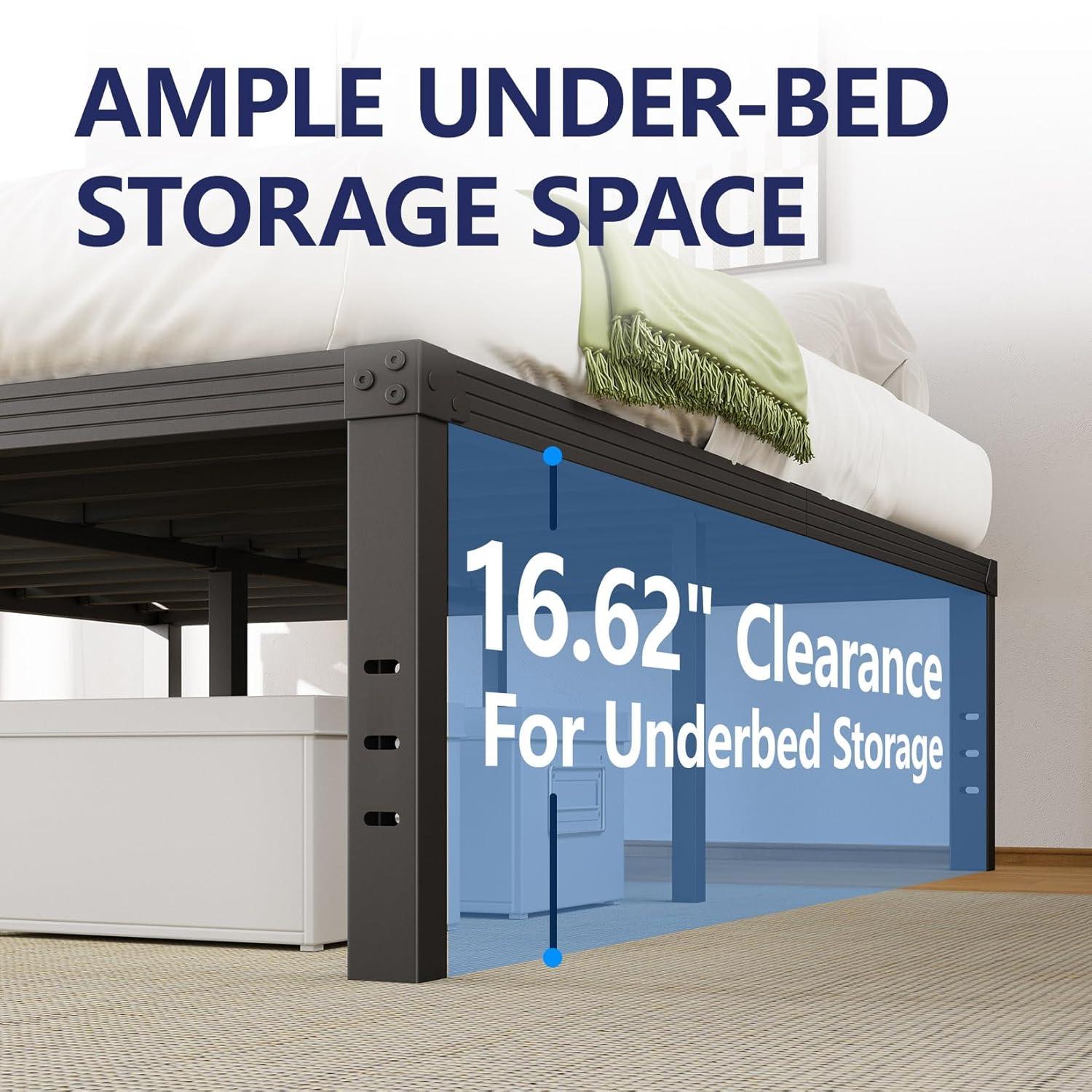 14 inches Queen Bed Frames No Box Spring Needed ,2500 lbs Heavy Duty Metal Platform Bed Frame with Storage Queen Size for Adult Black