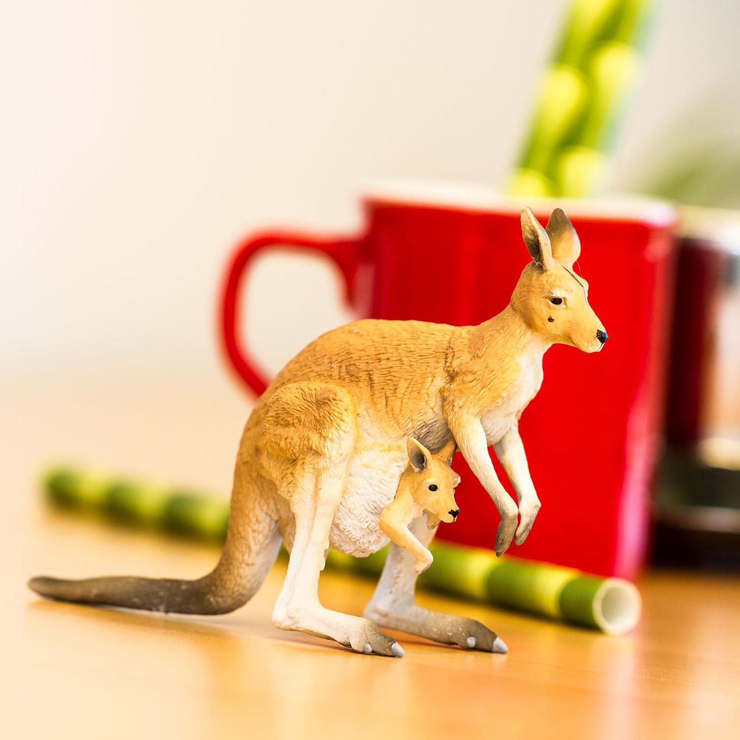 Hand-Painted Light Orange Red Kangaroo with Joey Educational Toy