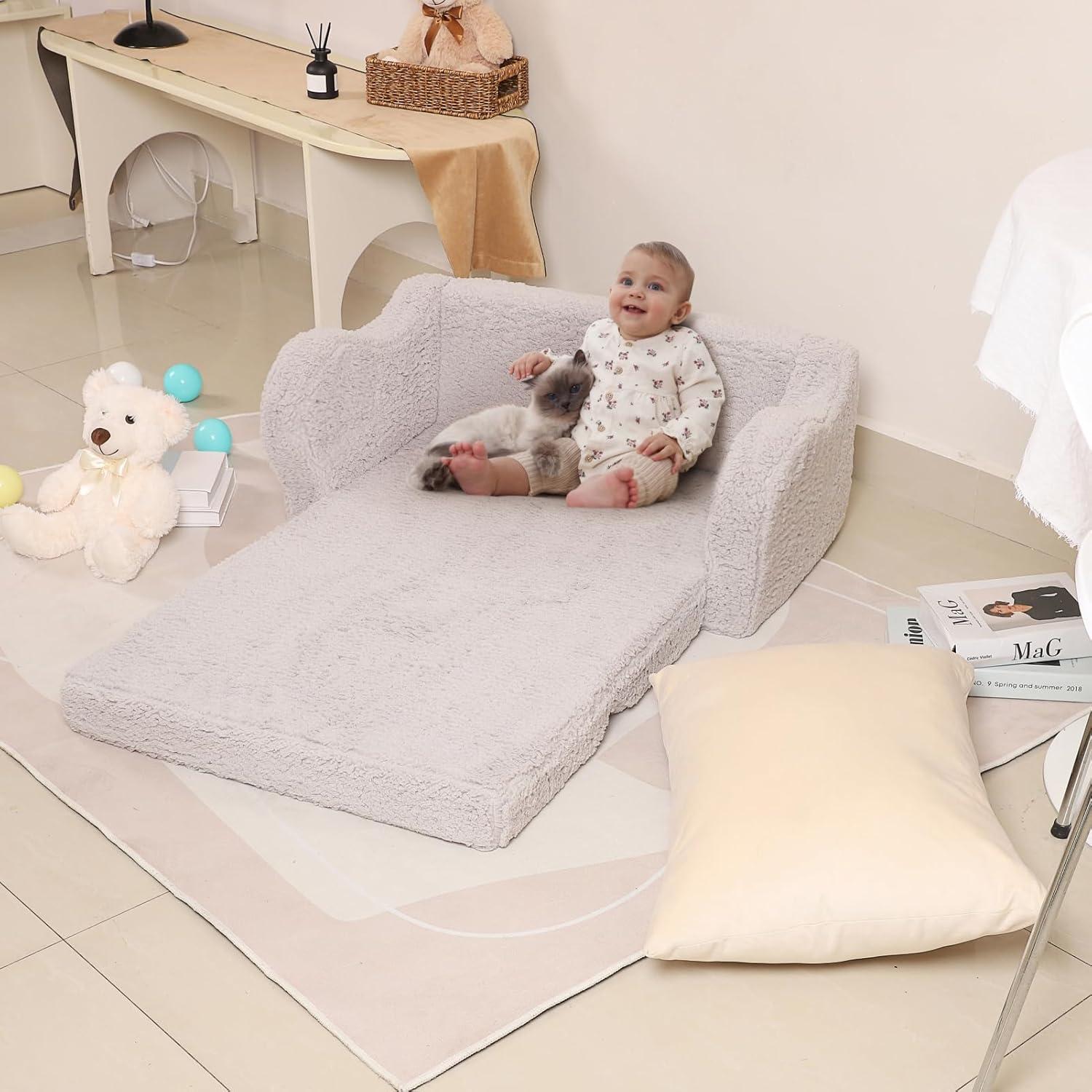 Gray Sherpa Convertible Toddler Sofa and Lounger