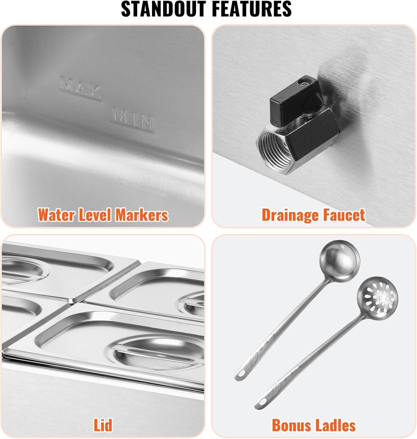 VEVOR Commercial Electric Food Warmer 4-Pan Countertop Buffet 15.9QT Bain Marie