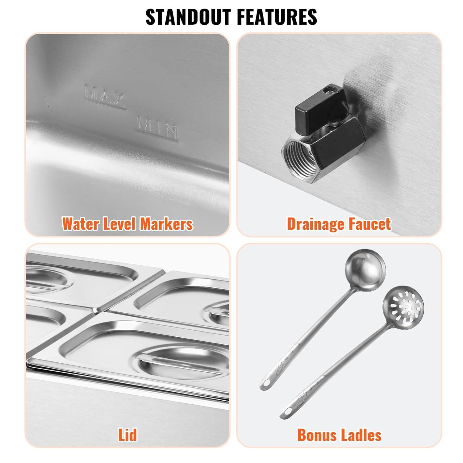 VEVOR Commercial Electric Food Warmer 4-Pan Countertop Buffet 15.9QT Bain Marie