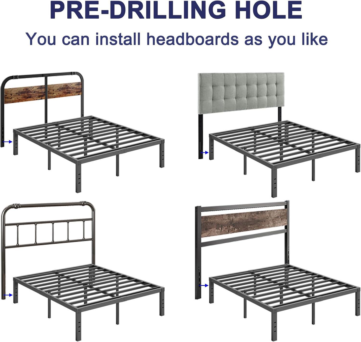 14 inches Queen Bed Frames No Box Spring Needed ,2500 lbs Heavy Duty Metal Platform Bed Frame with Storage Queen Size for Adult Black