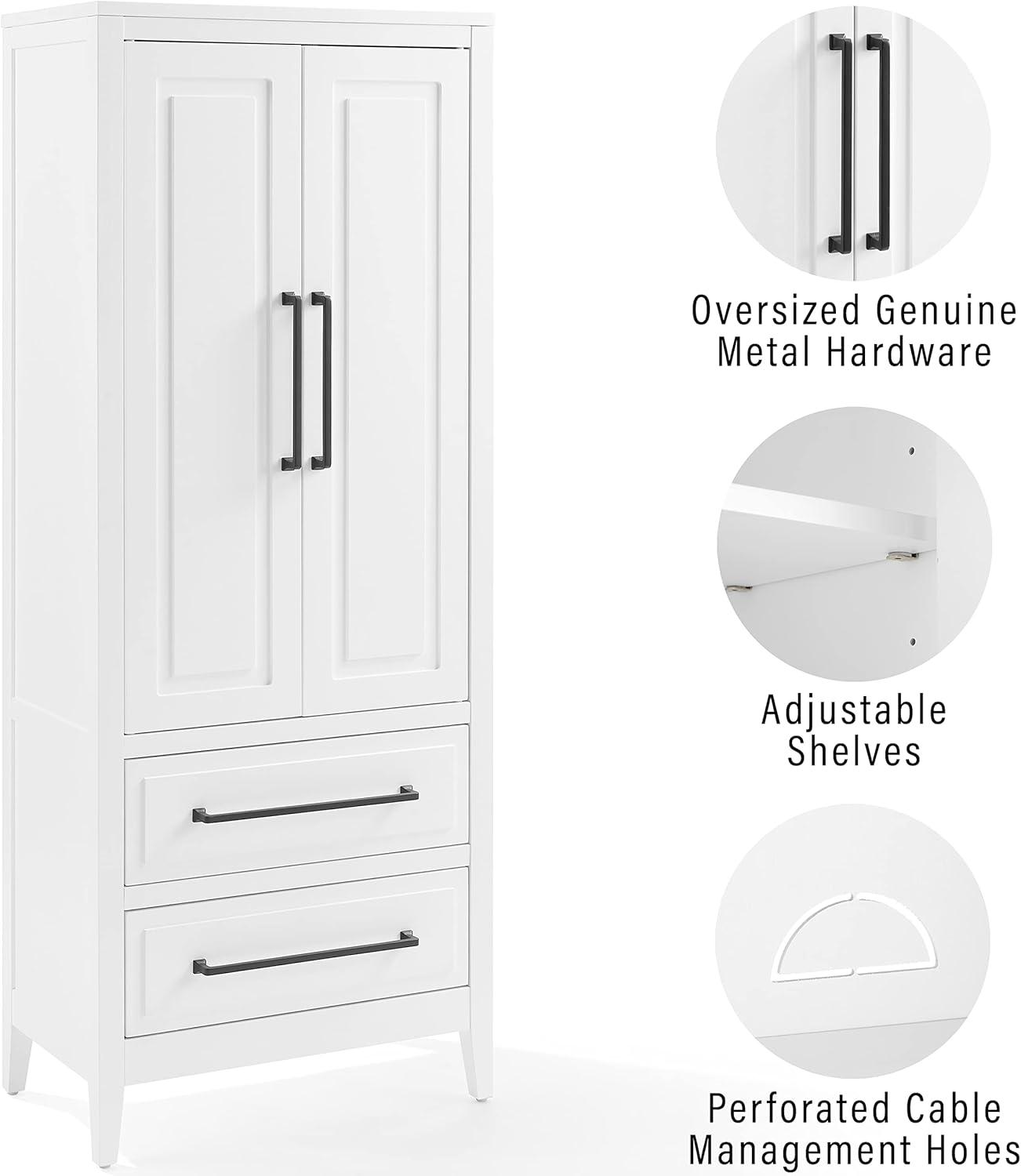 Crosley Genevieve Storage Pantry White: Modern Farmhouse Design, 2 Doors, 2 Drawers, Adjustable Shelves