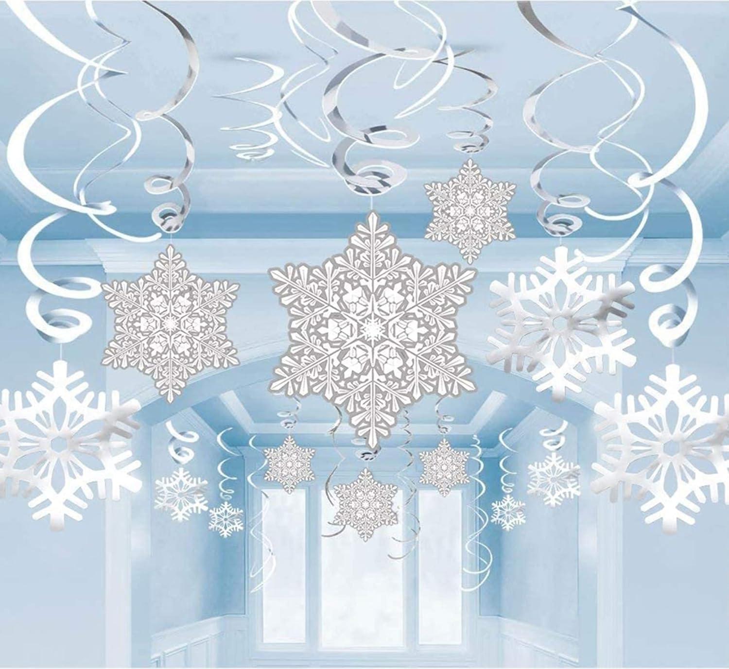 Moon Boat 42Ct Christmas Snowflake Hanging Swirl Decorations from Ceiling - Winter Party Wonderland Xmas Holiday Ornaments
