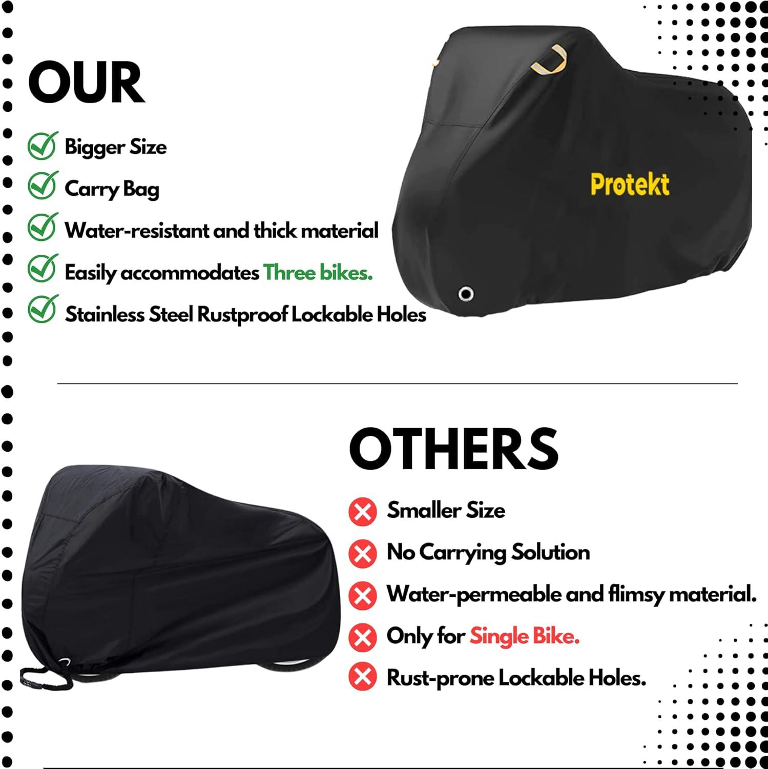 Protekt Bike Cover for 2-3 Bikes - Stationary Heavy Duty Bike Covers for Outdoor Storage | Rain Dust Resistant, UV Coated Bike Cover Waterproof with Lock Holes & Storage Bag for Bicycle Cover/E-Bikes