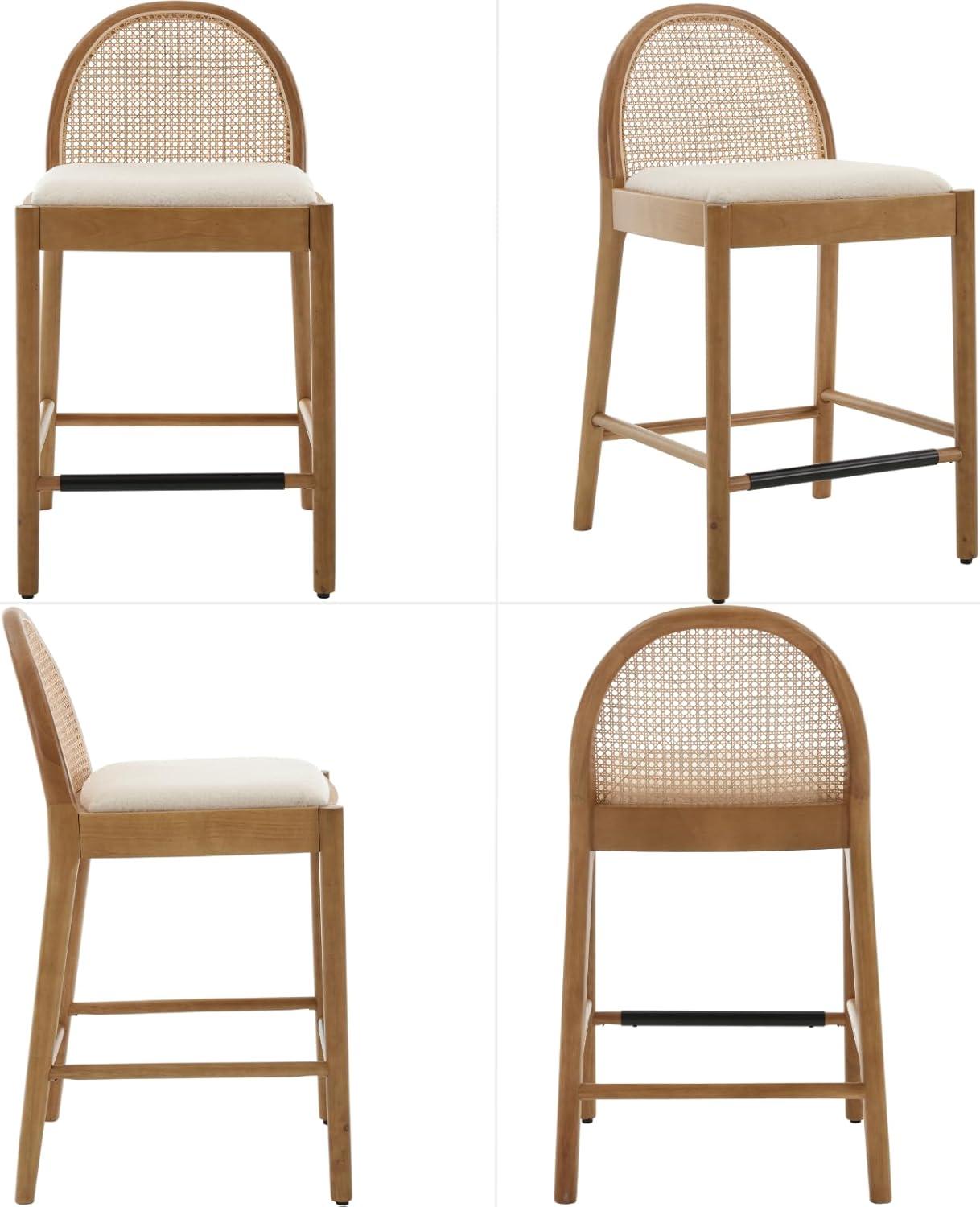 Bayou Breeze Emington Modern Bar Stools Counter Height Bar Stools with Rattan Backrests and Wood Frame (Set of 2)
