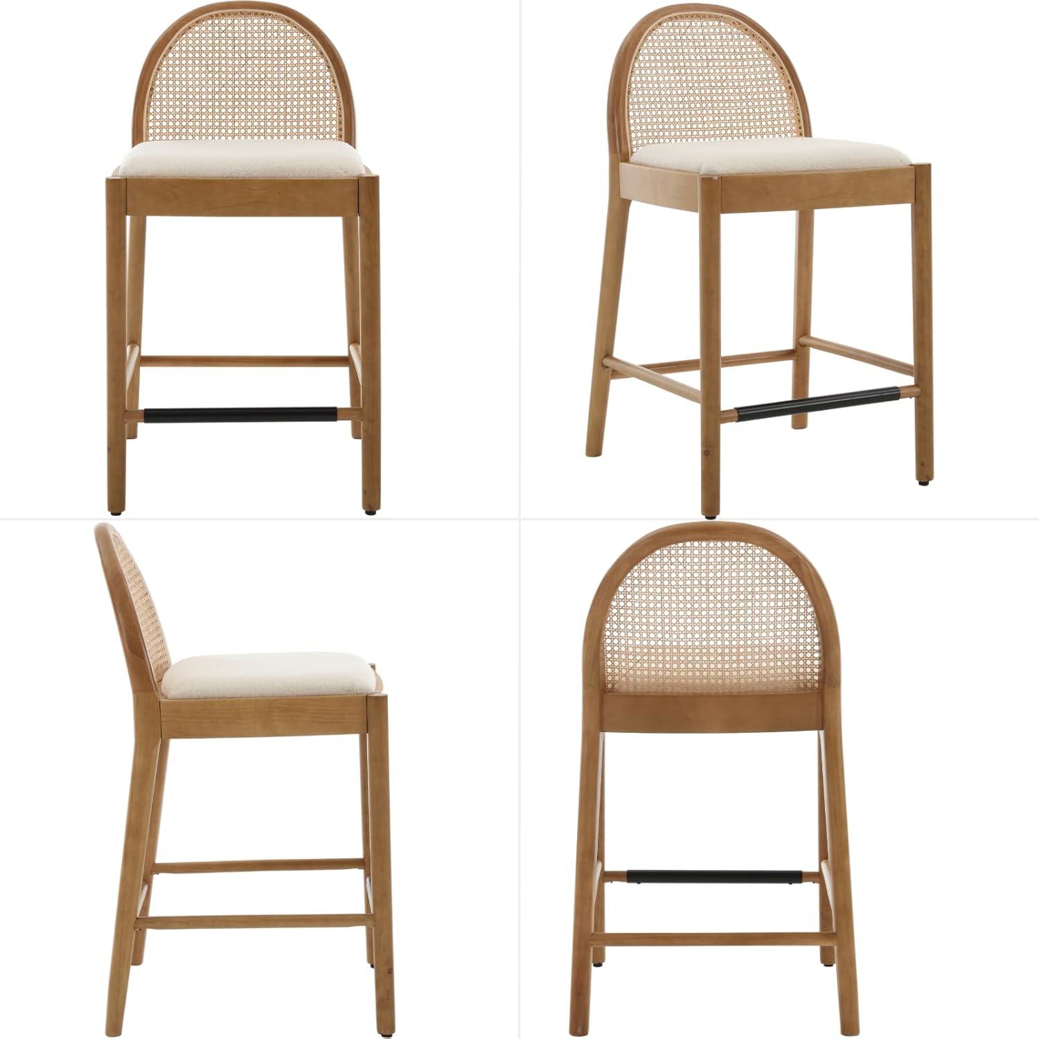 Bayou Breeze Emington Modern Bar Stools Counter Height Bar Stools with Rattan Backrests and Wood Frame (Set of 2)