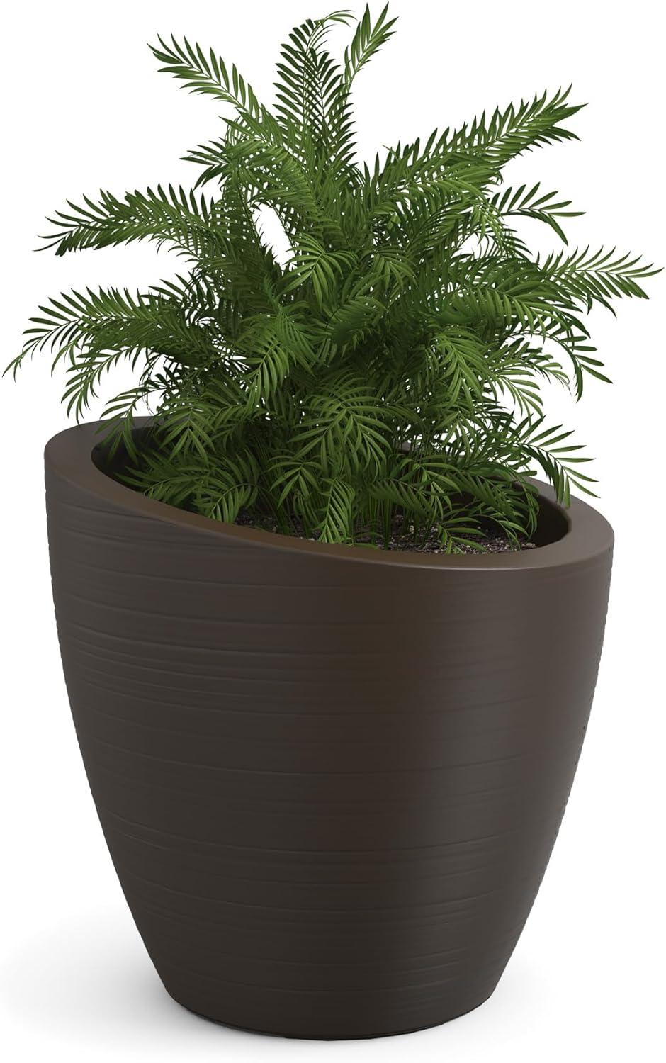 Mayne Modesto 20" Round Weatherproof Modern Plastic Planter in Espresso