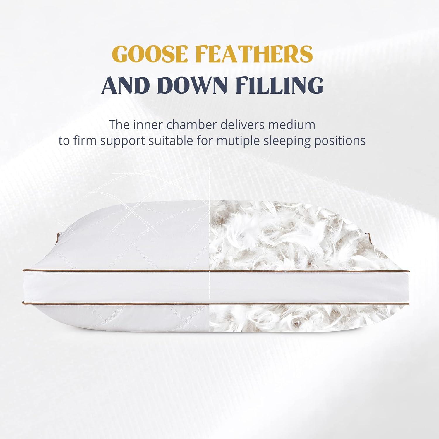 Peace Nest Natural Goose Feather and Down Pillows for Sleeping Down Pillow Downproof Set of 2