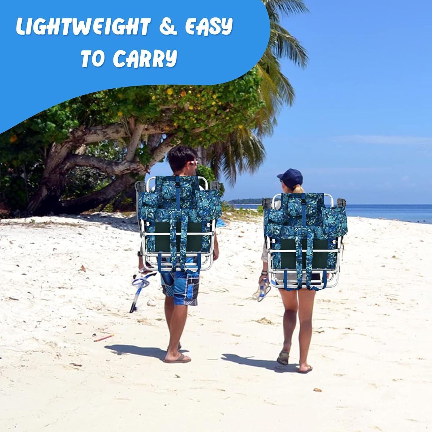 Topcobe 2-Pack Folding Backpack Beach Chair 5-Position Outdoor Reclining Chairs with Pillow, Foldable Outdoor Patio Chair for Deck, Backyard, Navy