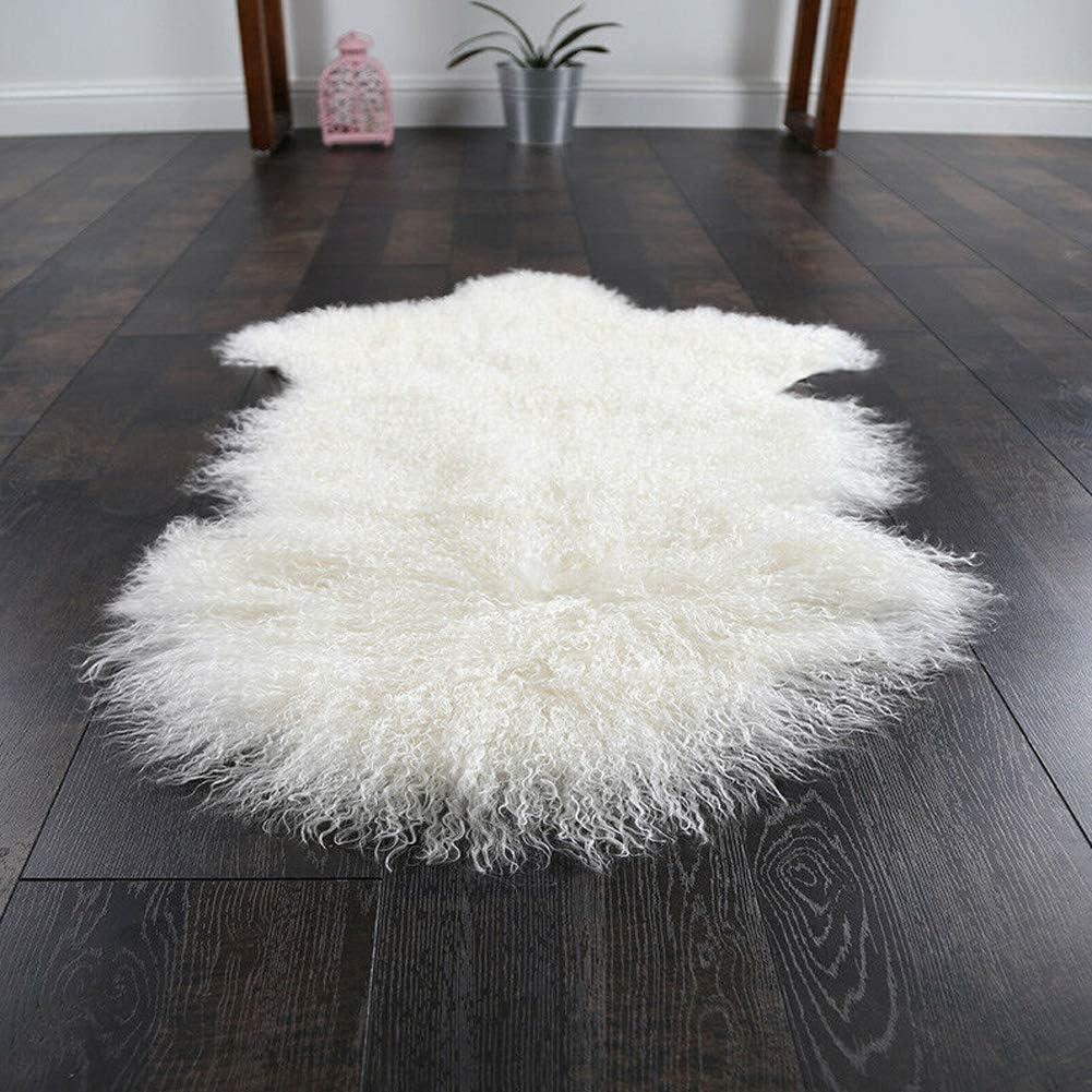 Genuine Mongolian Tibetan Lamb Sheepskin Wool Area Rug Real Carpet Curled Fur Pelt Throw Soft Plush Home Decorative 2ft x 3.4-3.6Ft