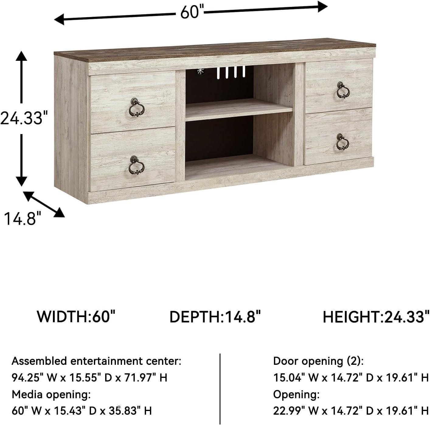 60" Willowton TV Stand for TVs up to 65" White - Signature Design by Ashley: Coastal Media Console with Cable Management