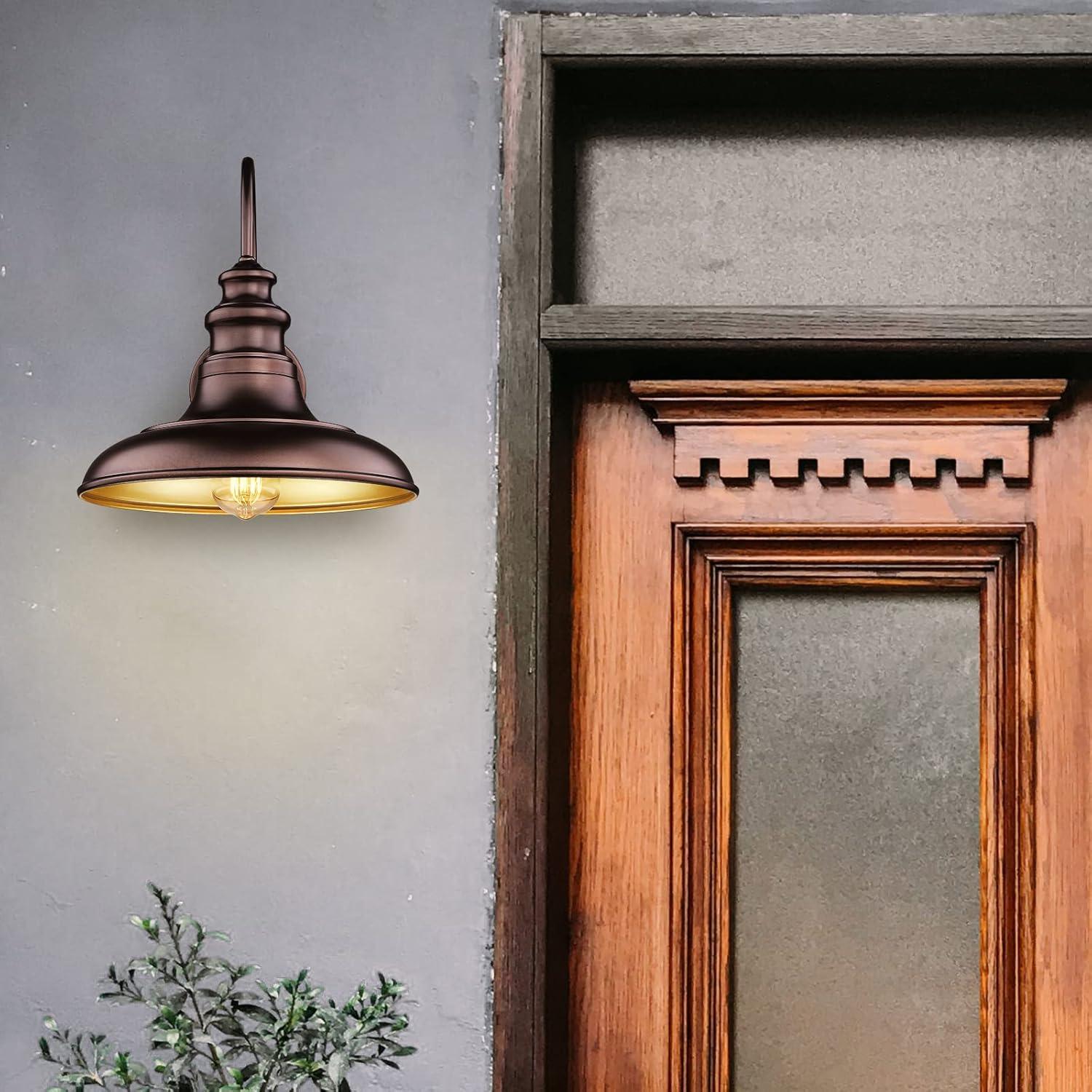 VIANIS Dusk to Dawn Barn Lights, 2 Pack Brown Gooseneck Outdoor Light Fixture, Farmhouse Outdoor Wall Lights for House, Porch, Entryway, Garage