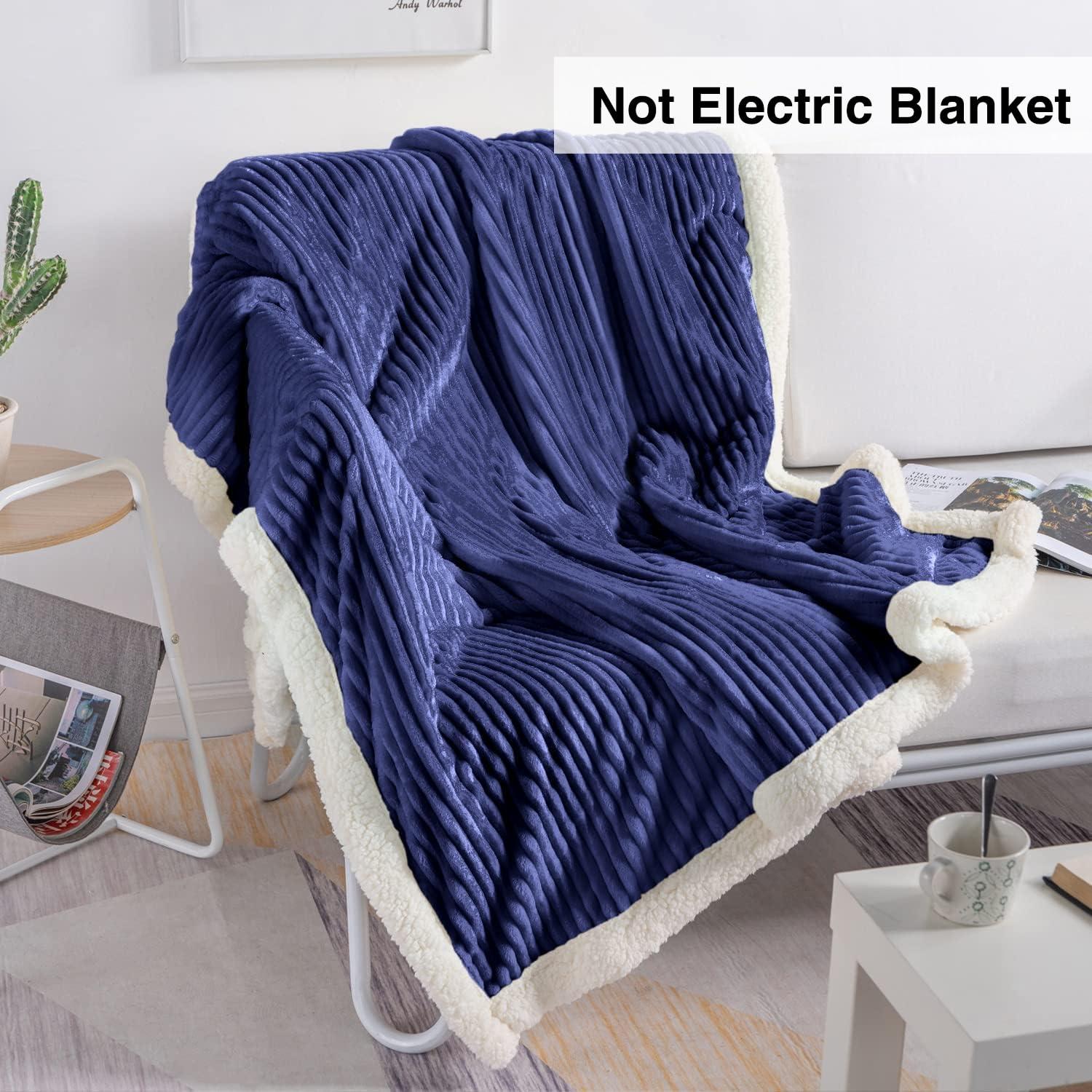 DISSA Sherpa Fleece Blanket Soft Grey and White Throw Blanket Cozy Plush Blankets for Couch Sofa Bed,51"x63"