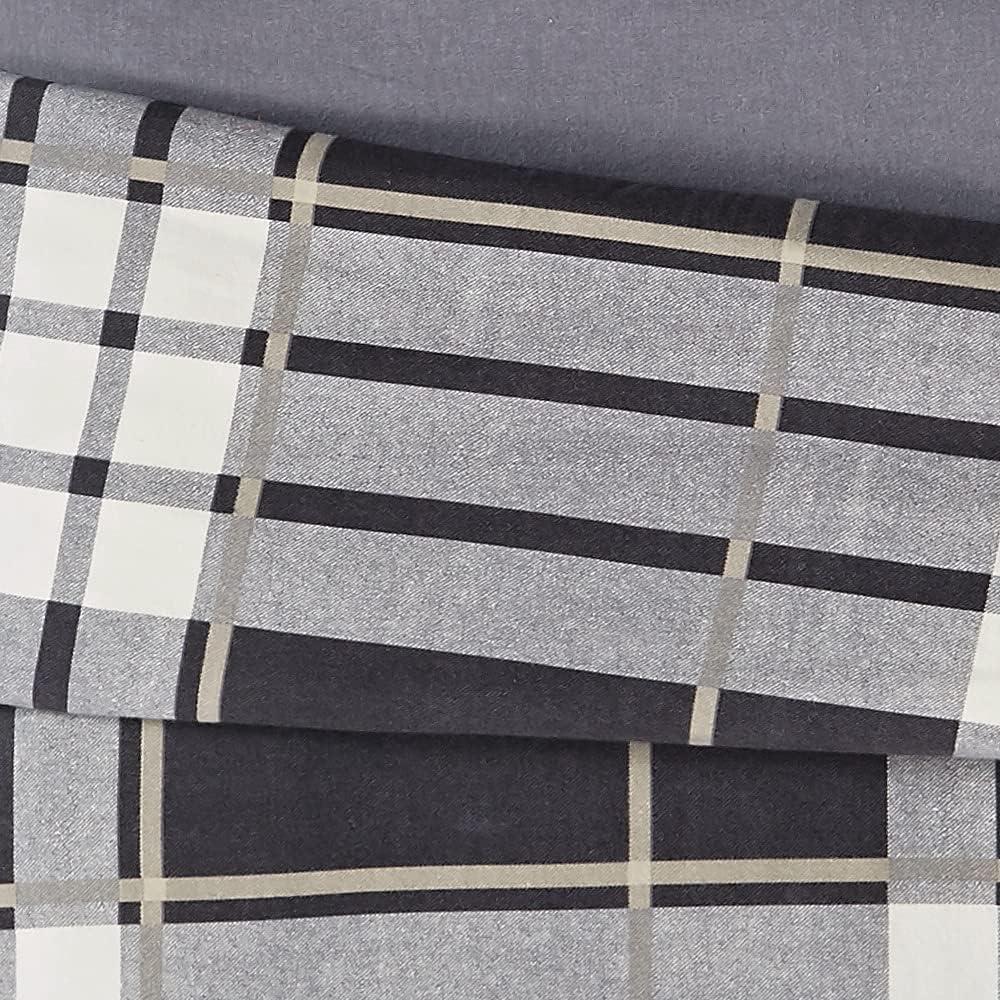 3pc Full/Queen Milo Plaid Flannel Duvet Cover Set Gray - Truly Soft