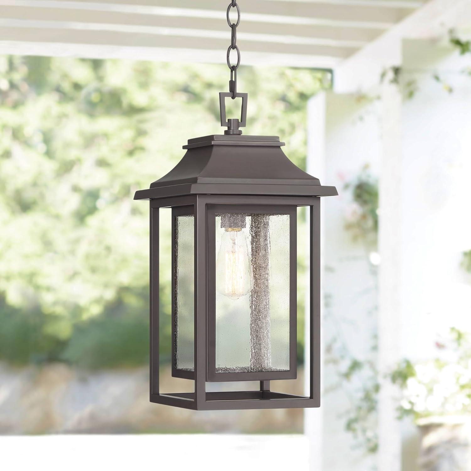 Cecile 19" Bronze and Glass Outdoor Pendant Light