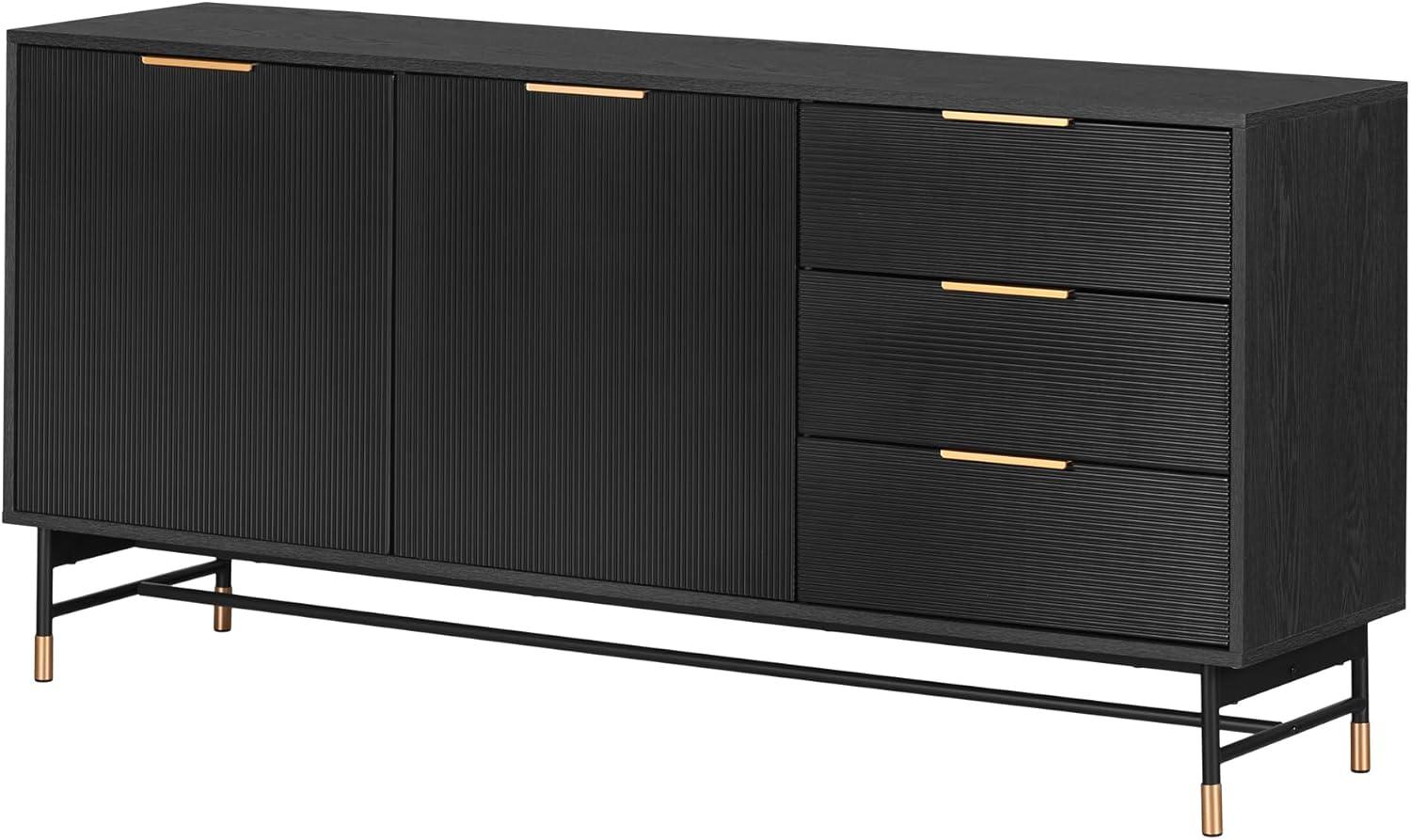 South Shore Arlo Sideboard Ash Oak/Gold: Modern Credenza with Storage, Entryway Cabinet, Buffet Server