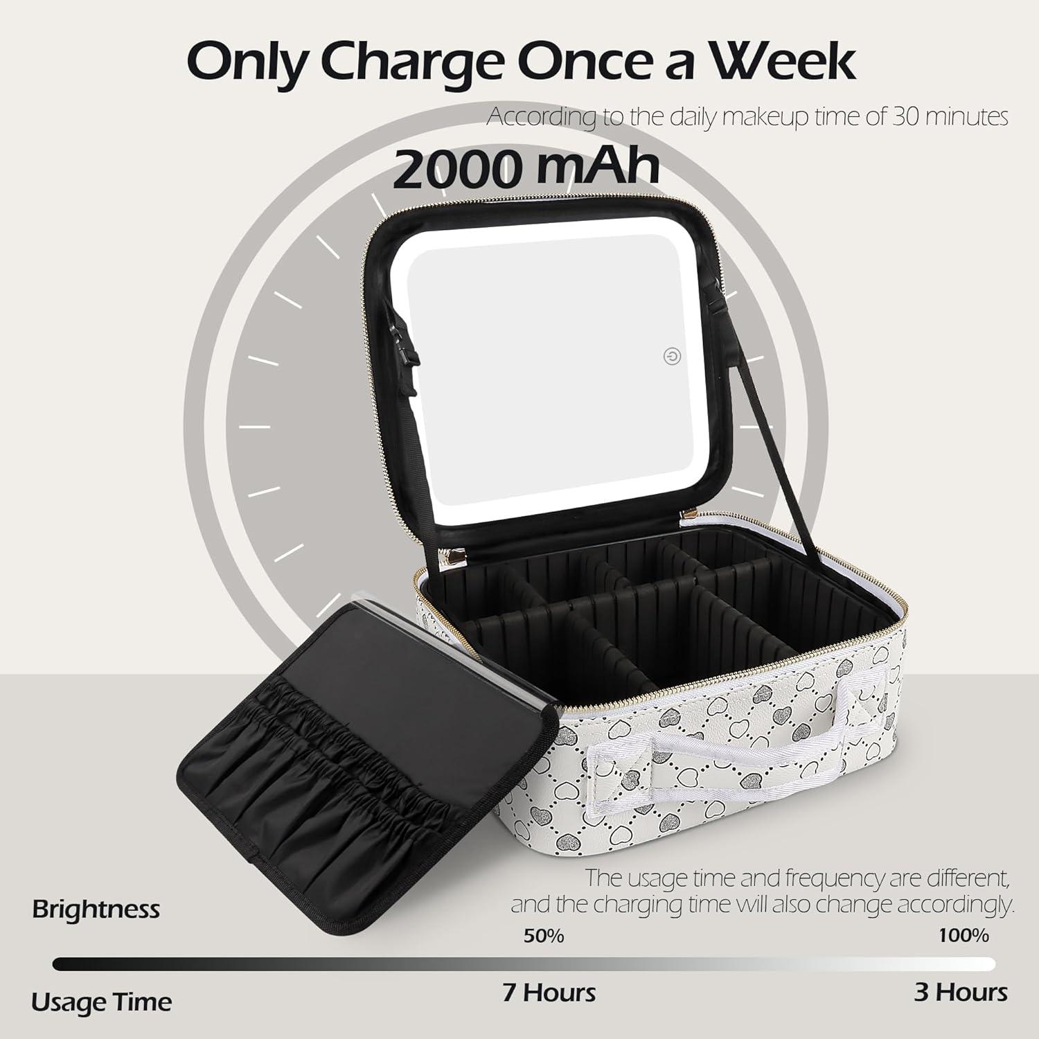 MOMIRA Travel Makeup Bag Cosmetic Bag Makeup Organizer Bag with Large Lighted Mirror 3 Color Scenarios Adjustable Brightness, Waterproof Makeup Travel Case, Large Makeup Train Case Toiletry Gift