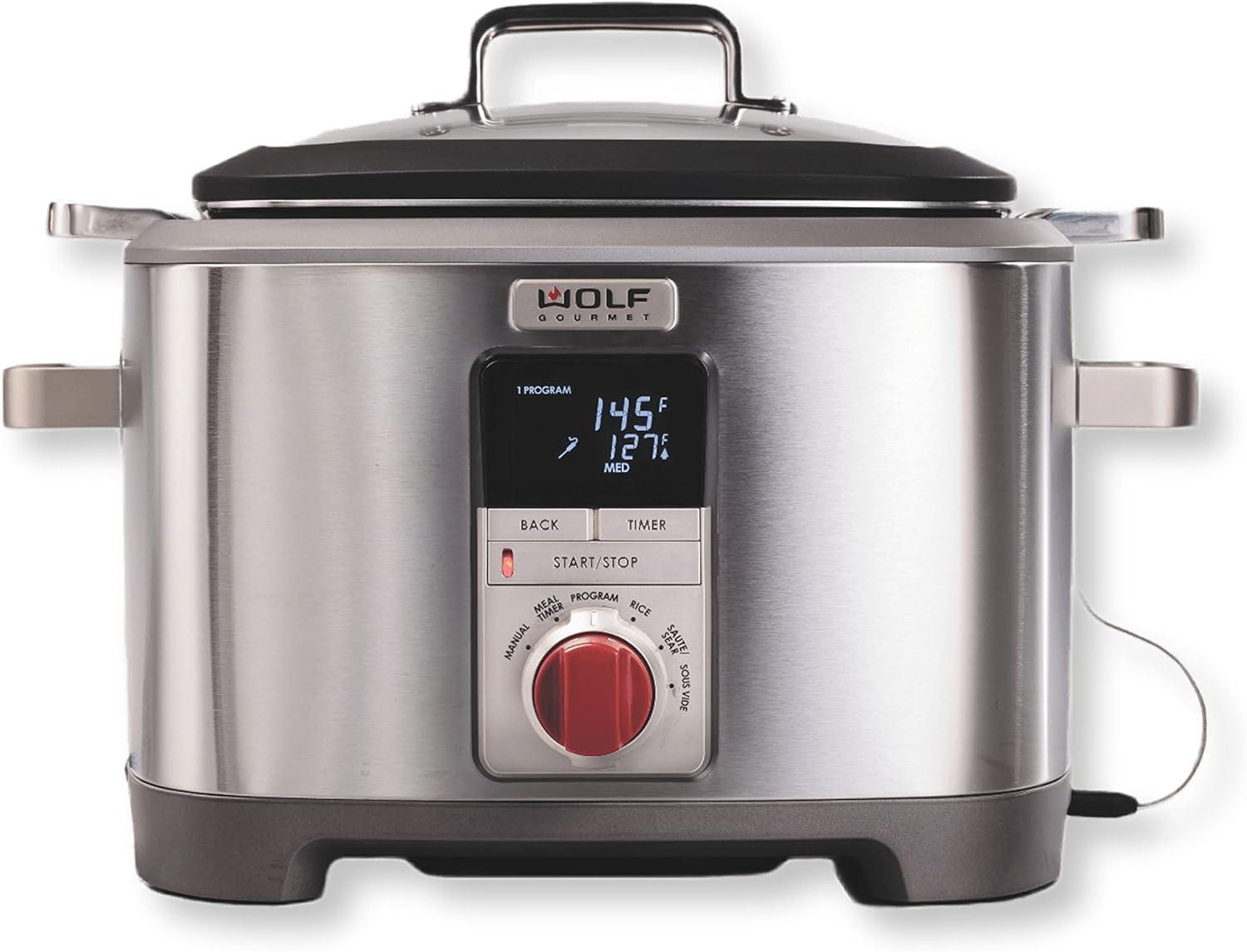 Wolf Gourmet 7-Quart Stainless Steel Multi-Cooker with Red Knob