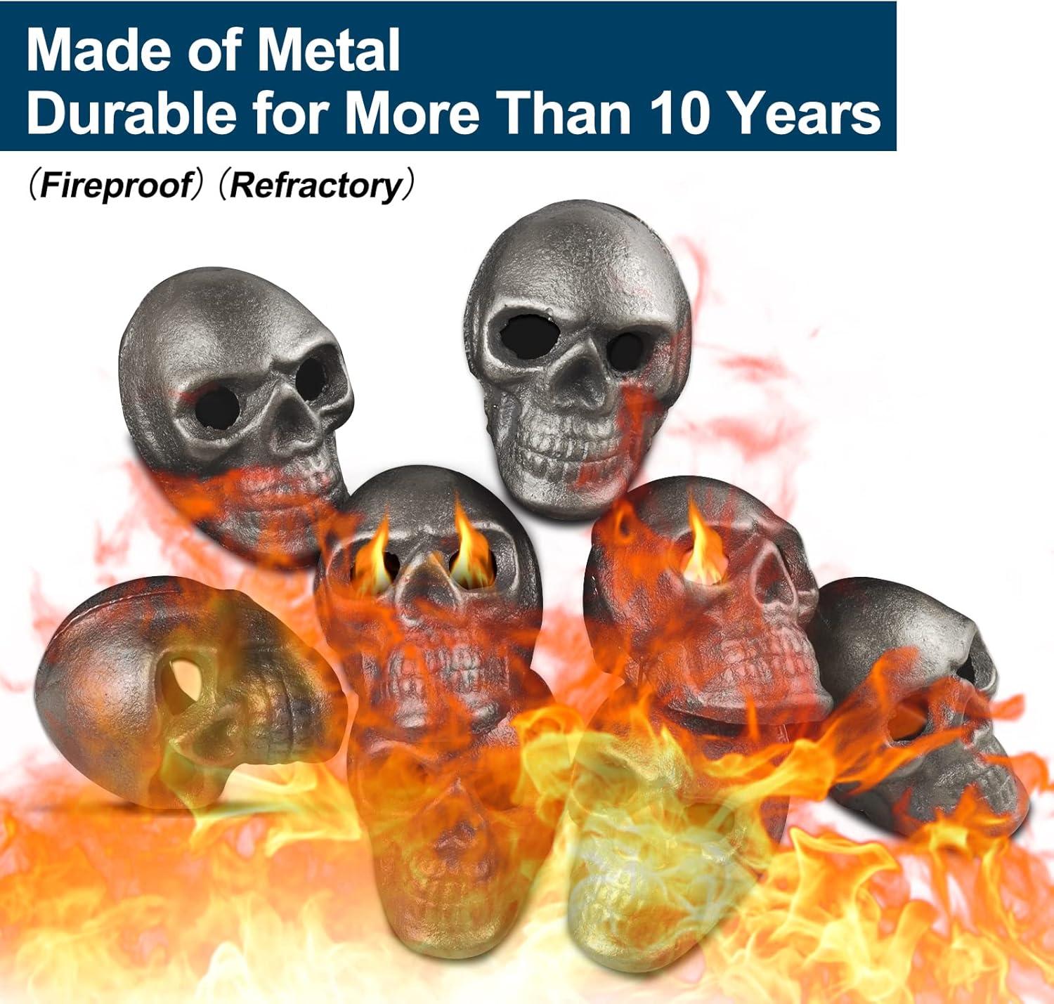 Halloween Metal Skull Gas Logs for Fireplaces, Set of 8