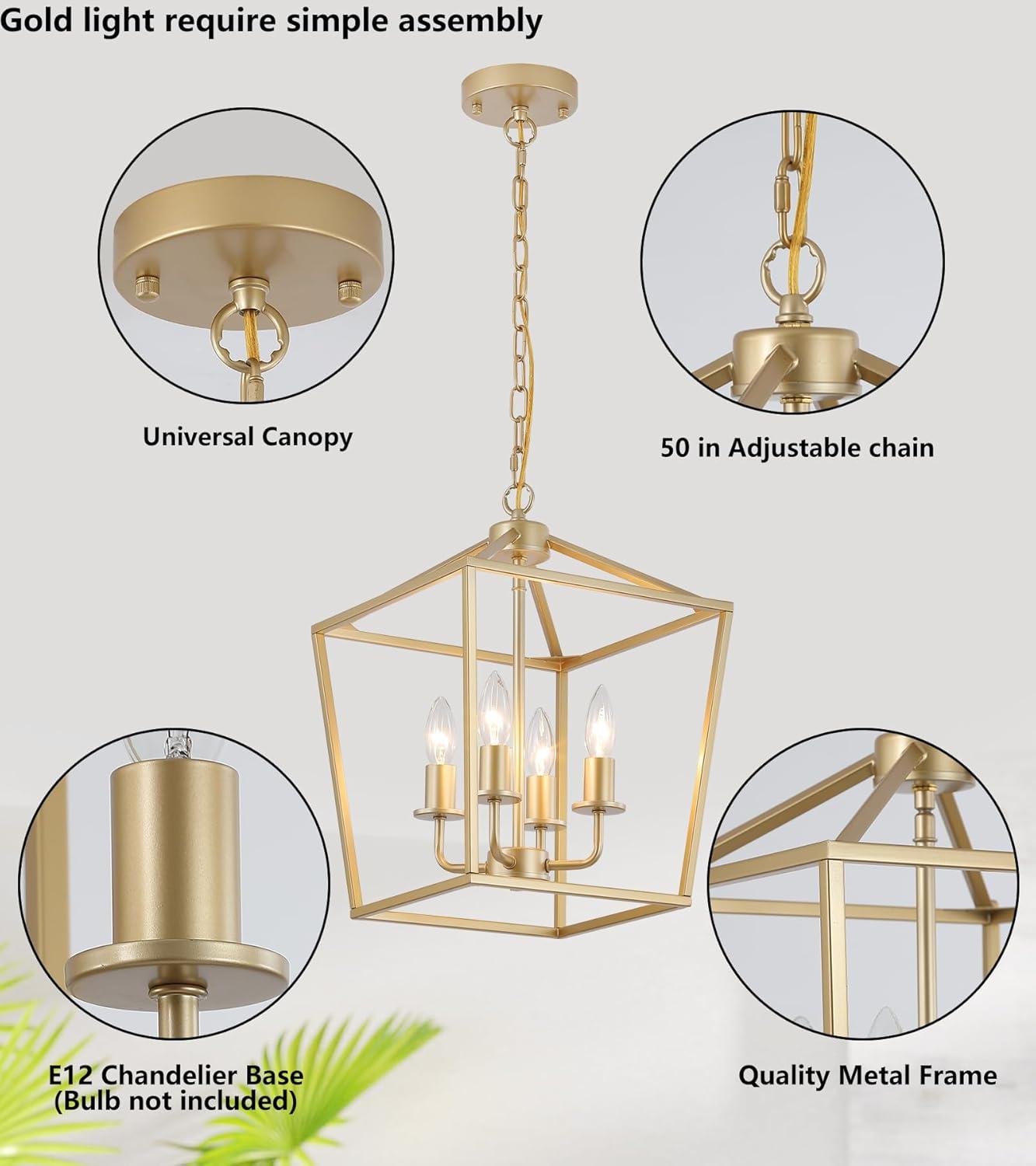 Valentin Gold 4-Light Metal Lantern Chandelier