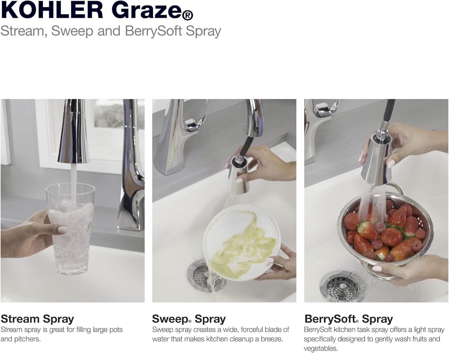 Graze Pull-Down Single Handle Kitchen Faucet With Three-Function Sprayhead With Accessories