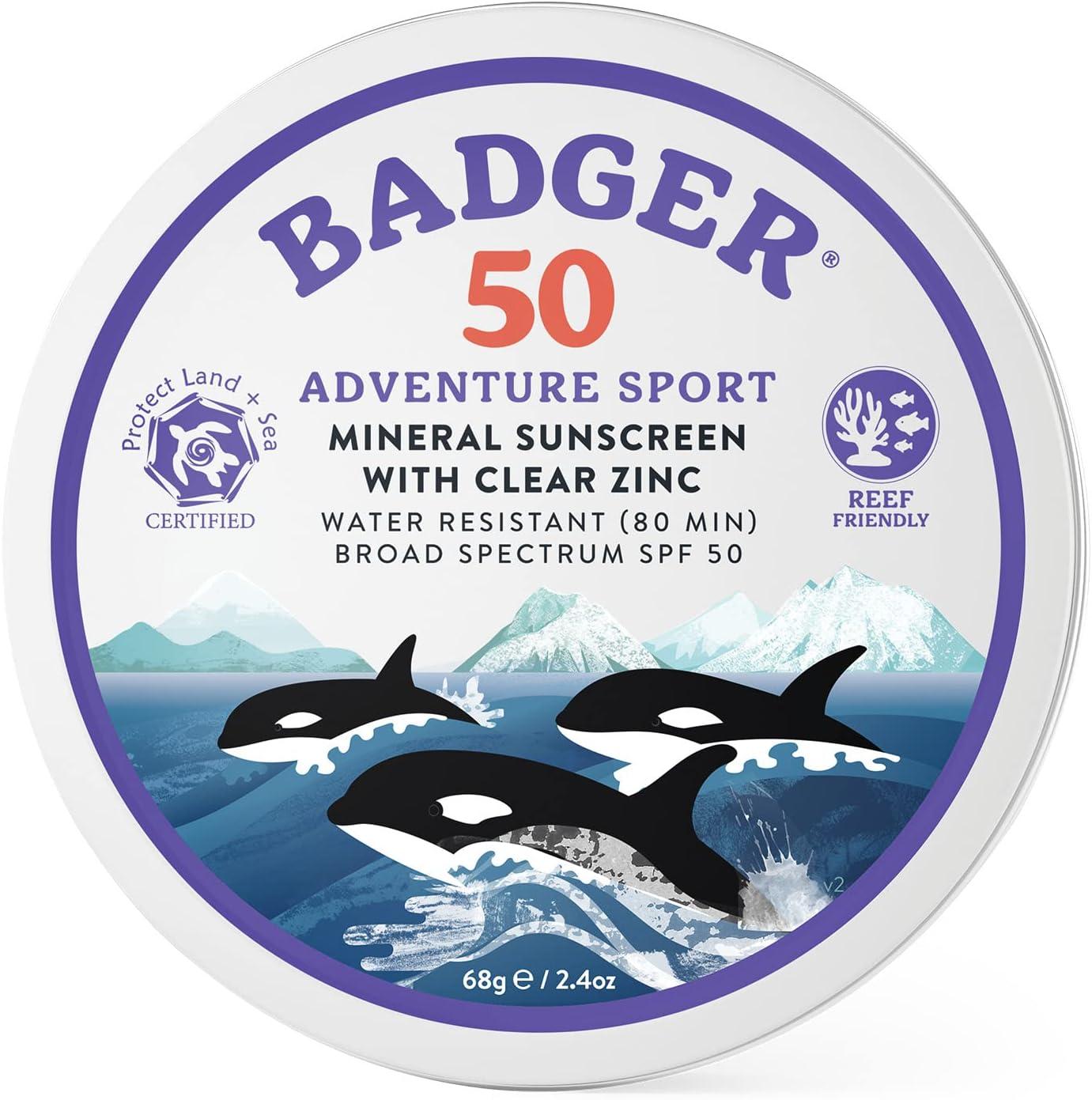 Badger Adventure Sport Sunscreen Cream, SPF 50, 2.4 oz