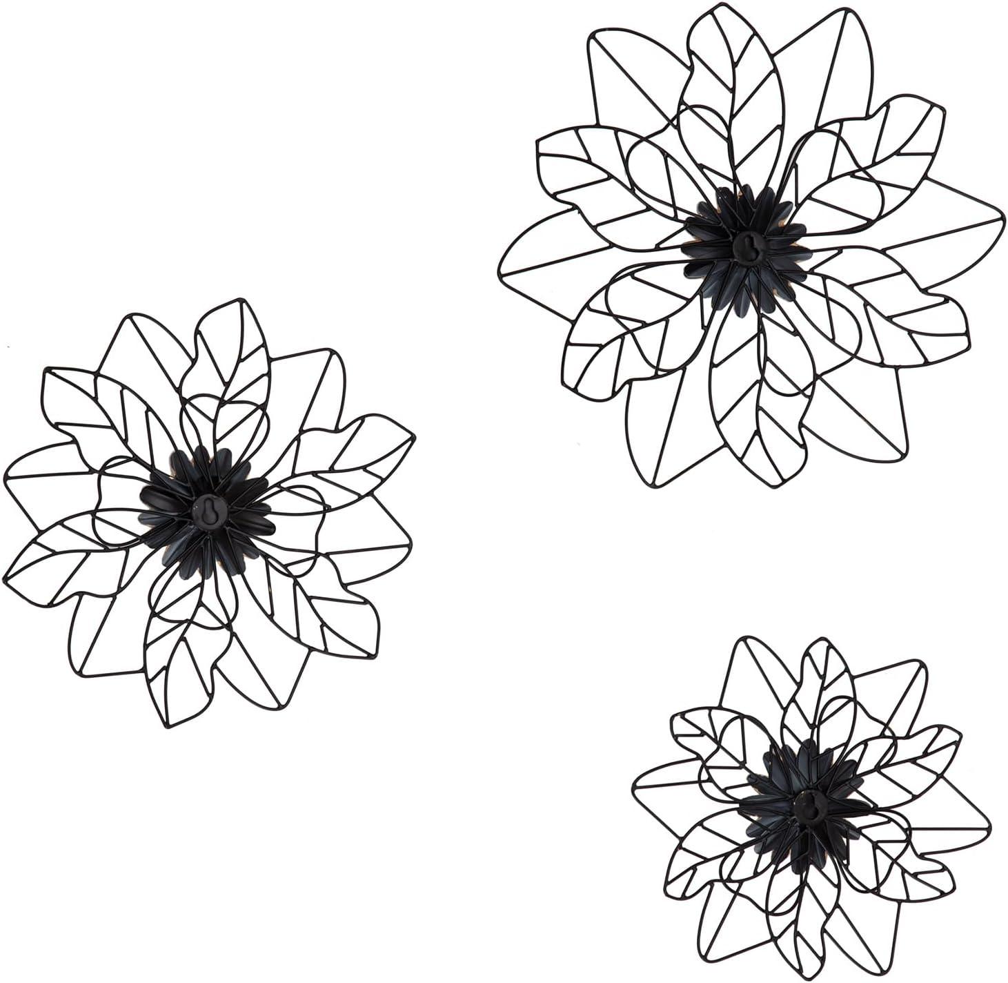 Brewster (Set of 3) Maggie Black Flower Metal Wall Arts: Iron Sculptures, Modern Decor, Botanical Theme