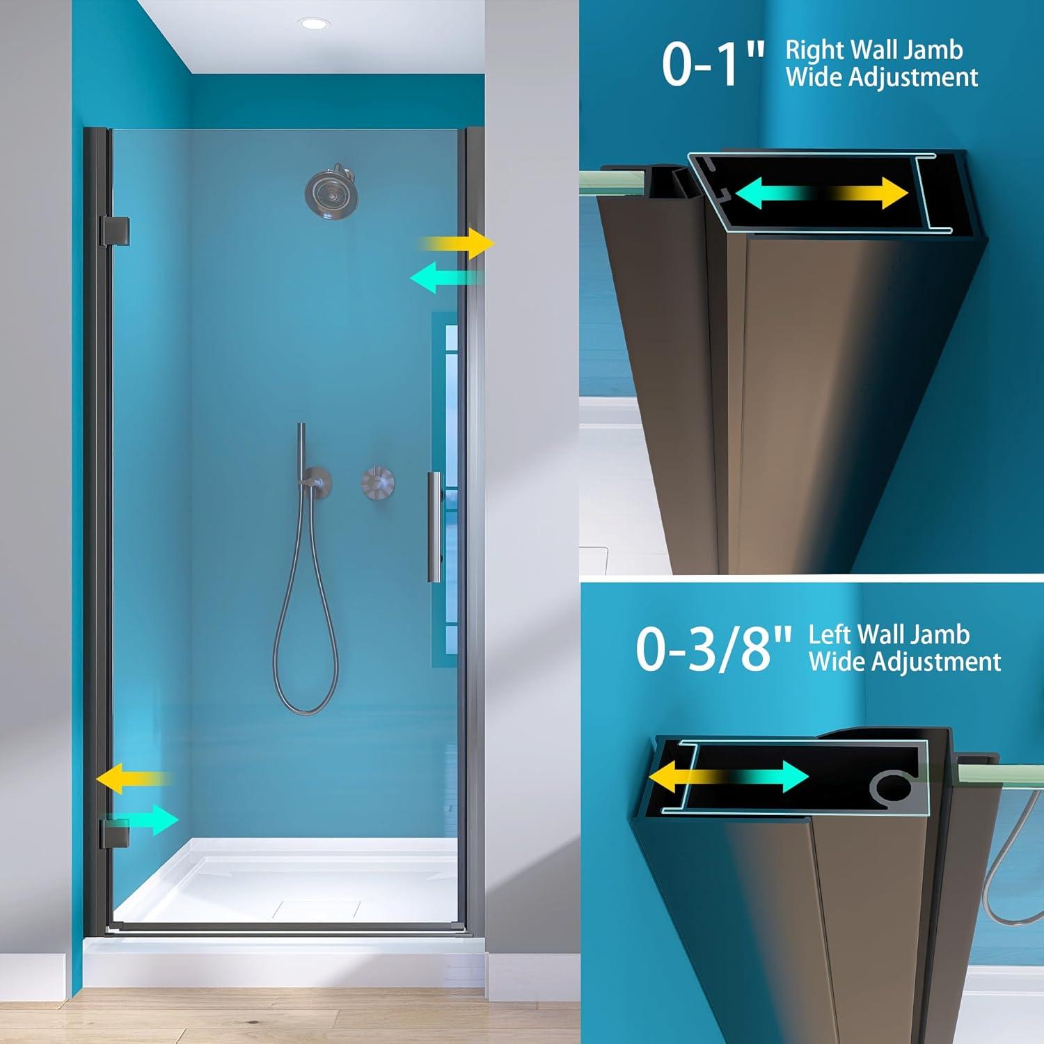 Pivot Shower Doors 36'' - 37.25'' W x 72'' H Door Frameless Pivot Shower Door with Tempered Glass