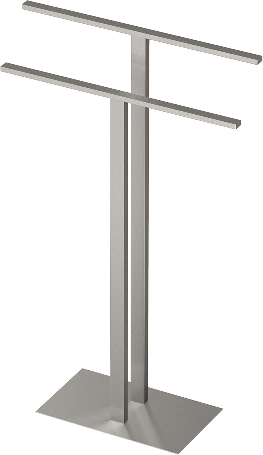 Floor Standing 32.50"H 2 Level Towel Holder with Weighted Base | Double T - Shape Towel Rack For Bathroom