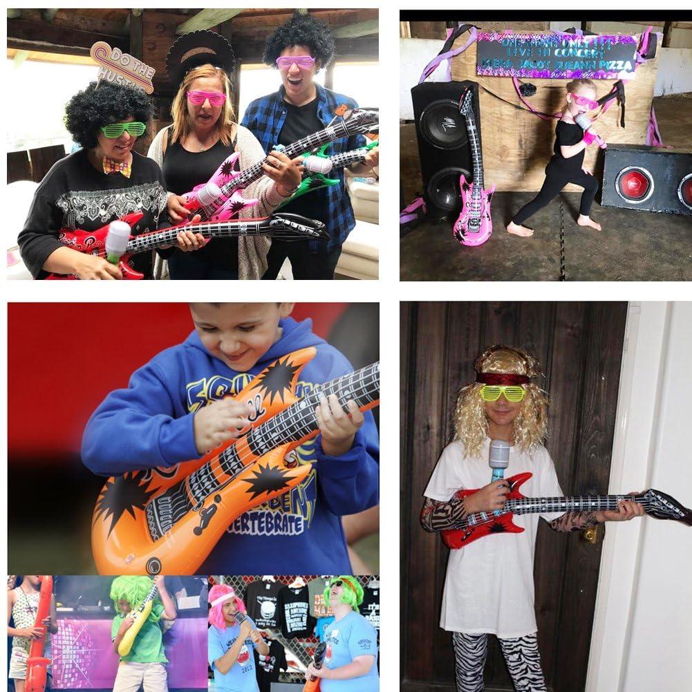 OuMuaMua Inflatable Rock Star Toy Set, 18 Pack Inflatable Party Props - 4 Inflatable Guitar, 6 Microphones, 6 Shutter Shading Glasses, 1 Saxophone and 1 Inflatable Keyboard Piano Inflatable Rock Toys