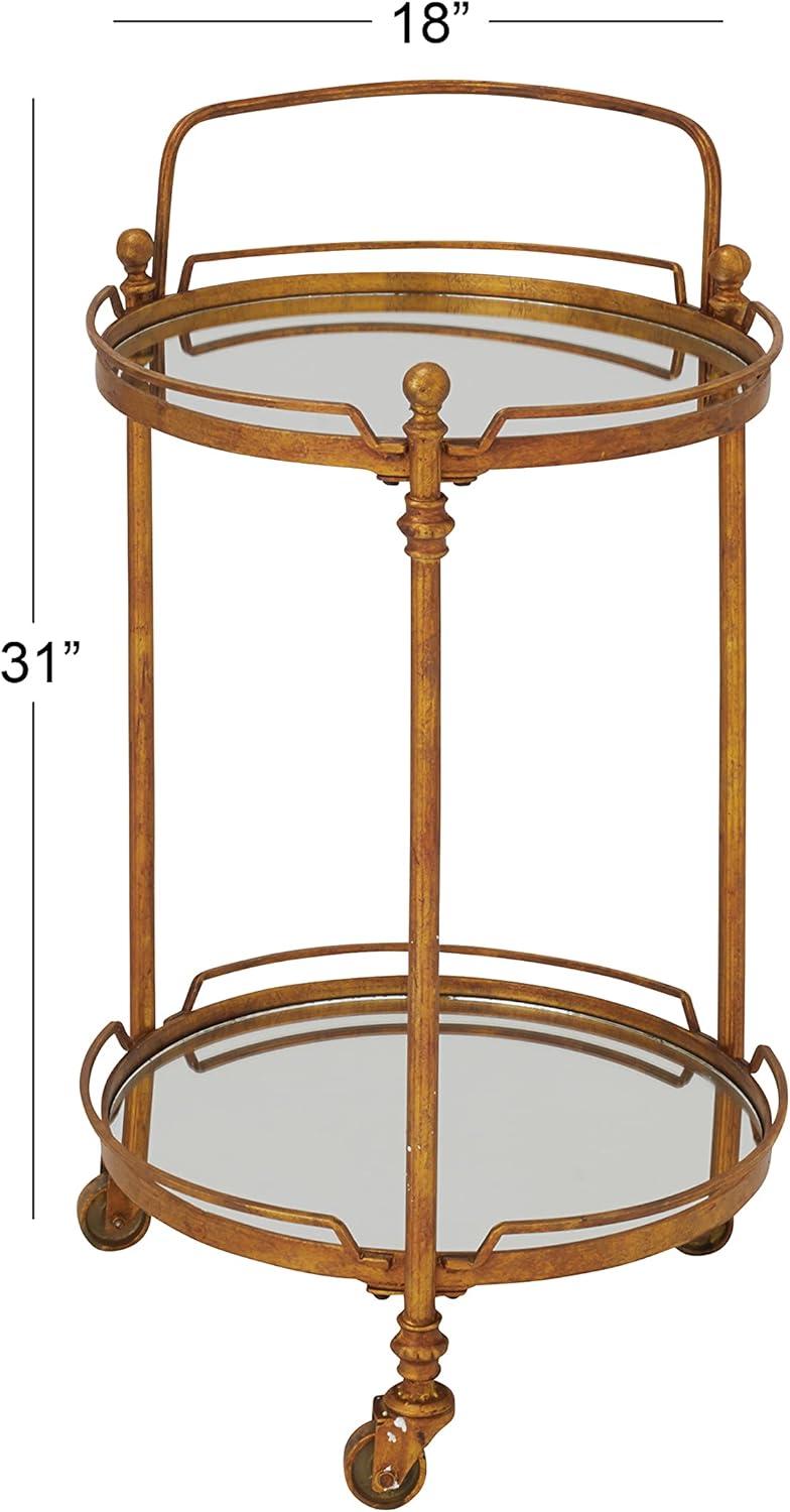 Traditional Iron and Mirrored Bar Cart Brass - Olivia & May: Round Frame, 2-Tier, Wine Storage, Indoor Use