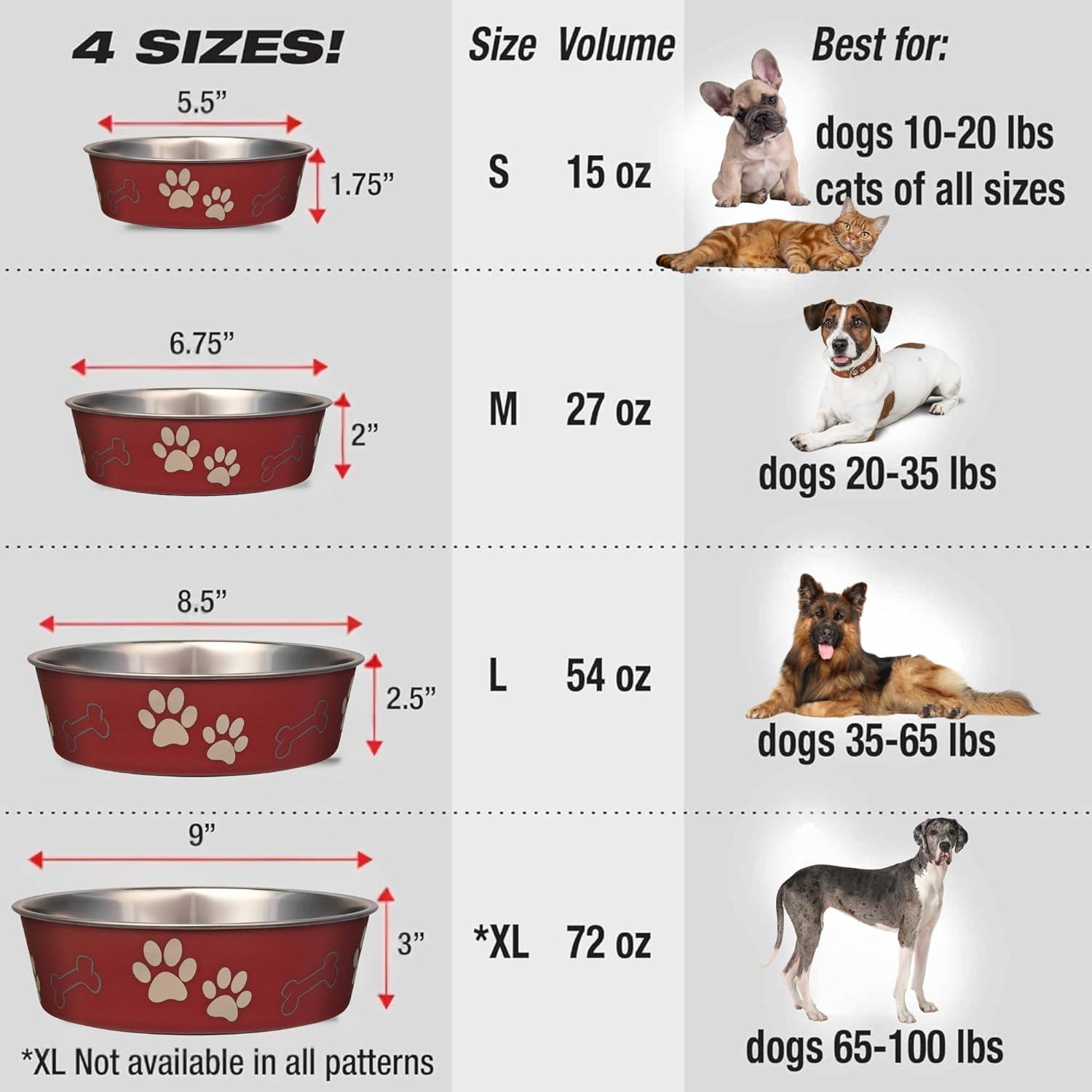 Loving Pets Bella Dog Bowls- Stainless Steel Dog & Cat Bowls - Spill Proof Dog Food Bowl, Cat Bowl, Puppy Essentials & Pet Supplies Great for Home & Travel (Large 35-65 lbs, Merlot)