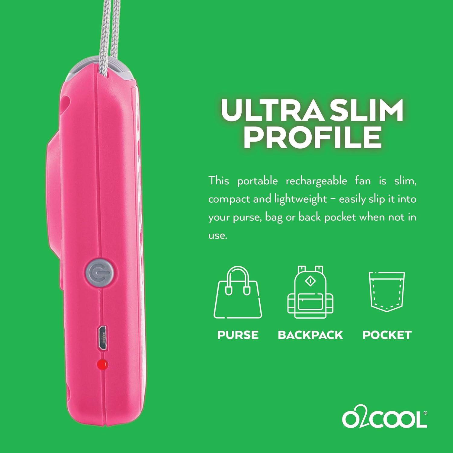 O2COOL Personal Travel Rechargeable Battery Powered Neck Cooling Fan (Raspberry)