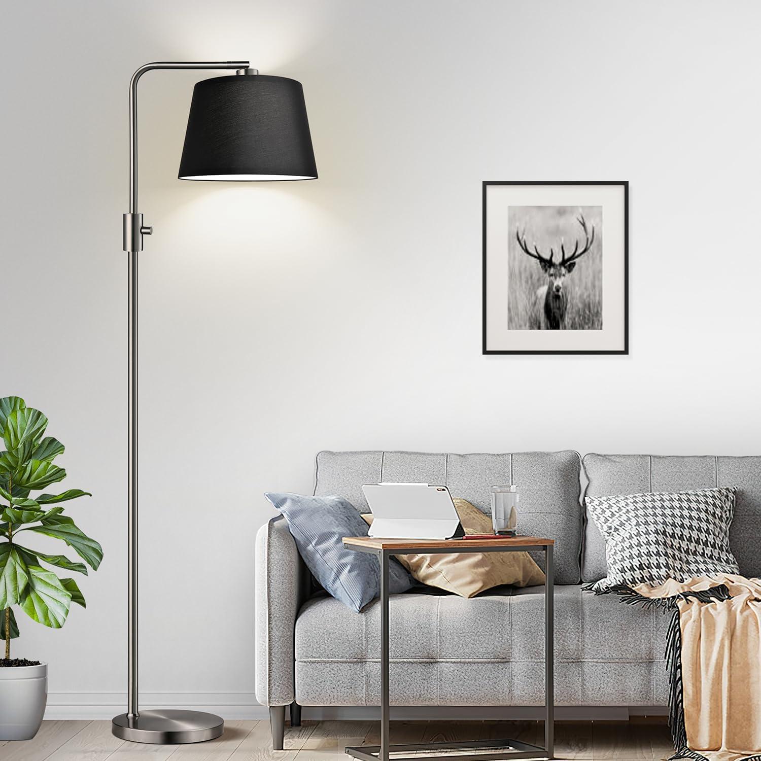 【Upgraded】 Dimmable Floor Lamp, 1000 Lumens LED Edison Bulb Included, Arc Floor Lamps for Living Room Modern Standing Lamp with Gray Shade, Tall Lamps for Living Room Bedroom Office Dining Room