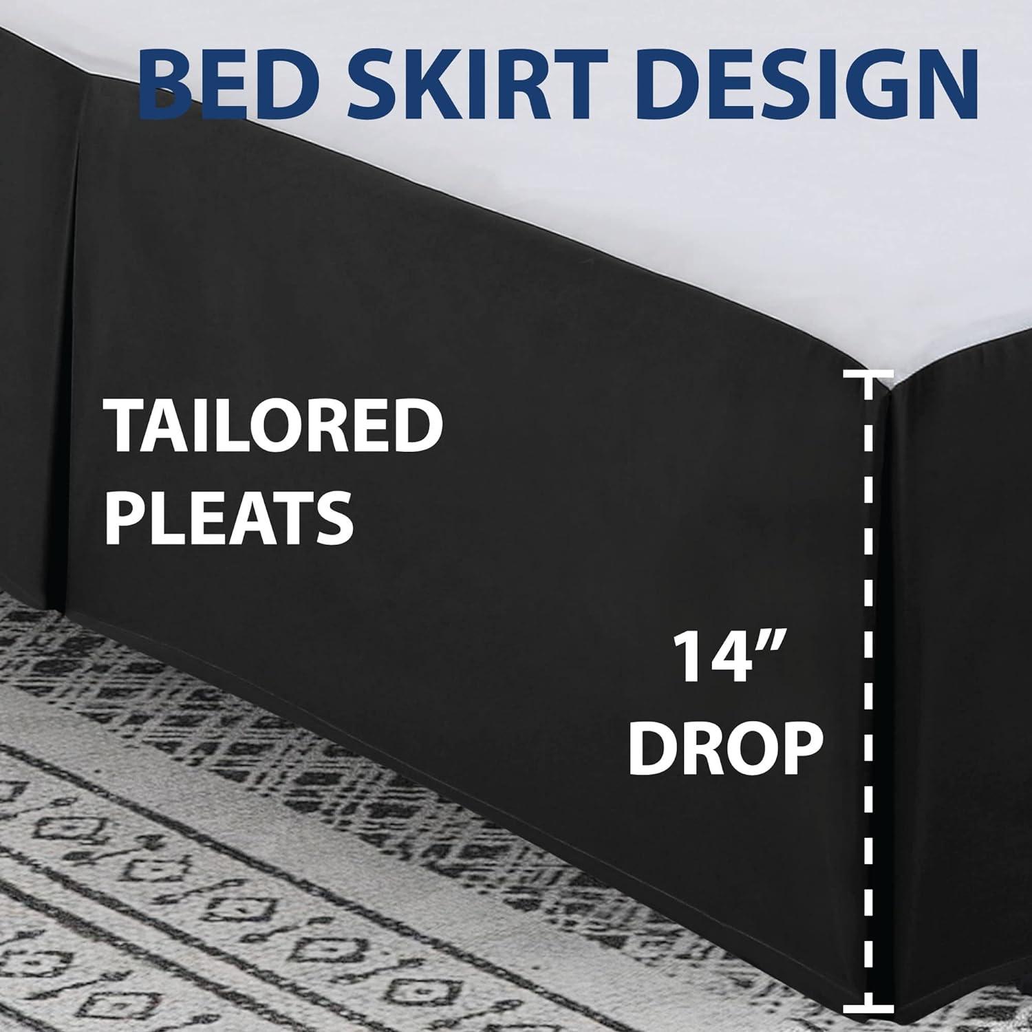 Black Polyester Pleated Queen Bed Skirt, 80 x 60 Inches