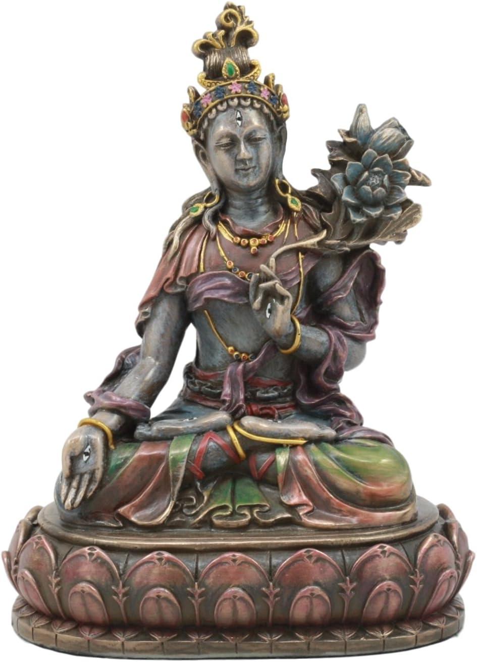 Ebros Bodhisattva White Tara Statue Goddess of Compassion and Healing Meditating On Lotus Seat Throne Buddha Sculpture Eastern Enlightenment Buddhism Figurine