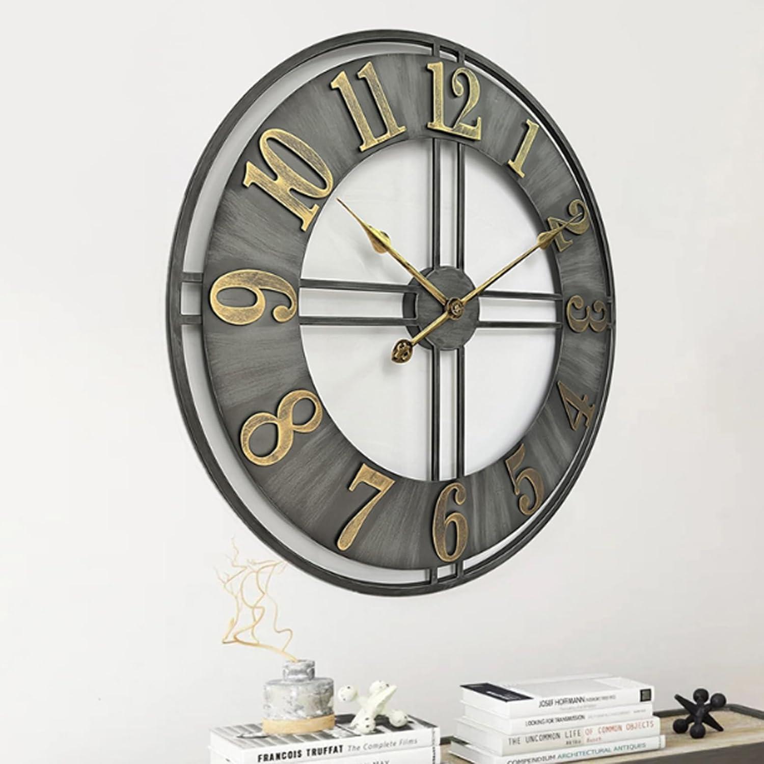 Oversized Black Metal Analog Wall Clock with Arabic Numerals