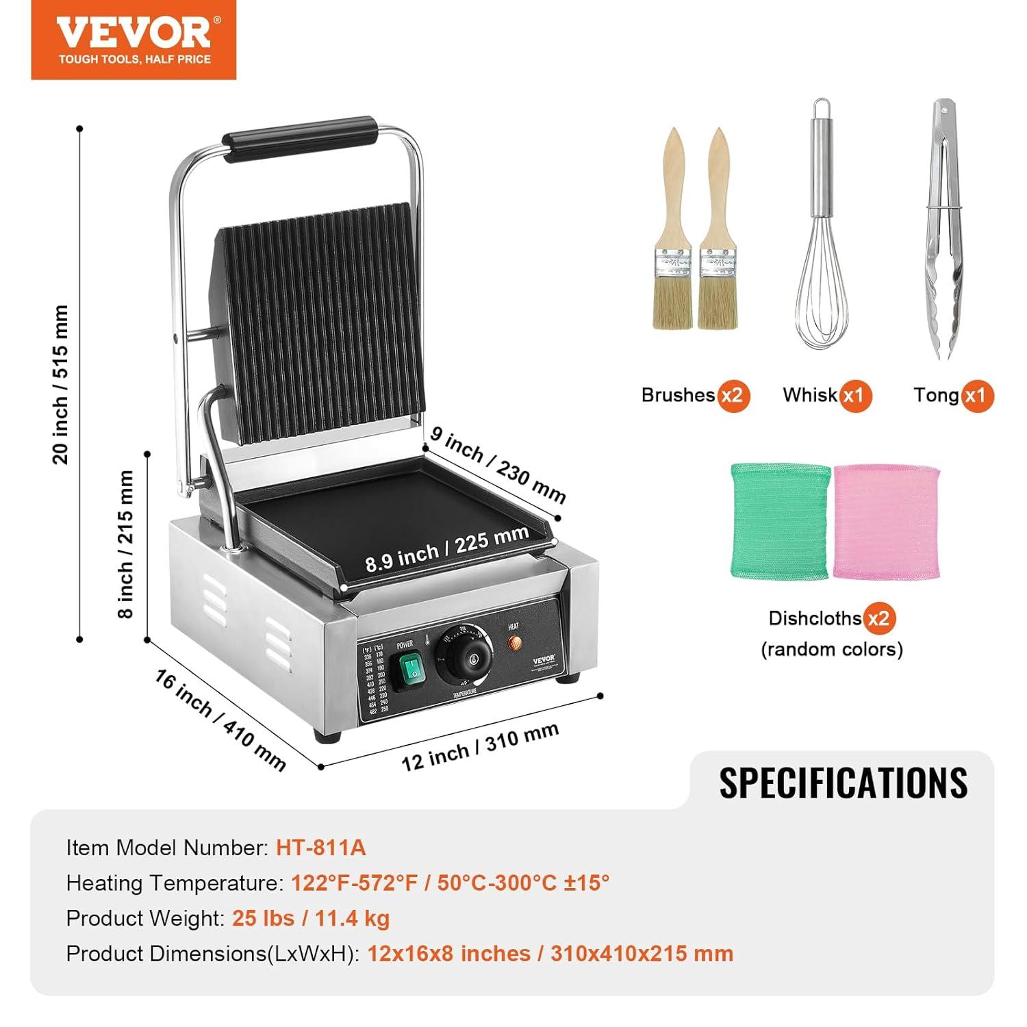 Stellweilan Tessberg Commercial Panini Press Grill Electric Sandwich Maker Griddle Plate 9"x9"