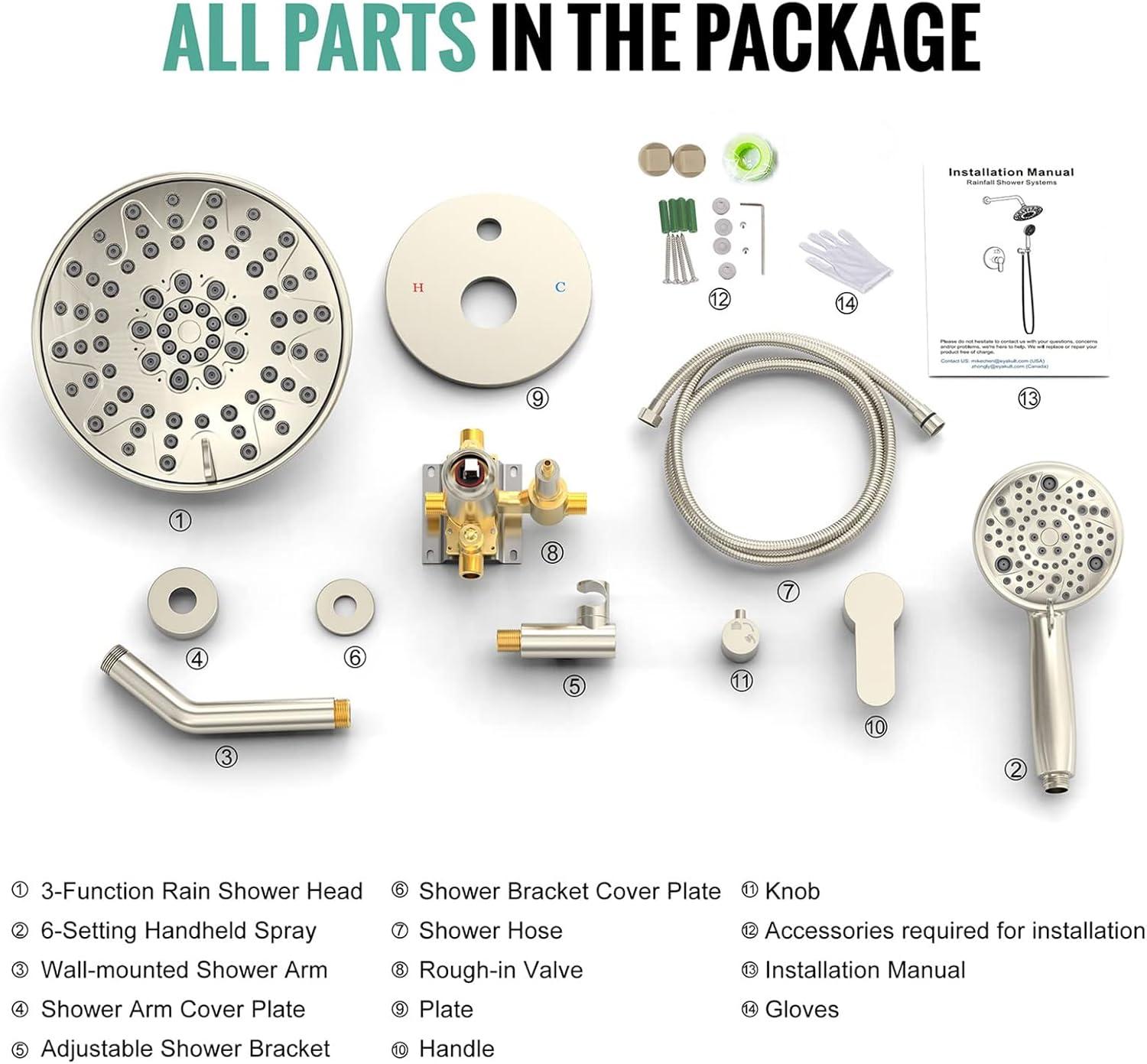 SR SUN RISE Shower Faucet - 8 Inch Multifunctional High Pressure Shower Head System with Handheld Shower Head Fixtures - Valve Included - Brushed Nickel