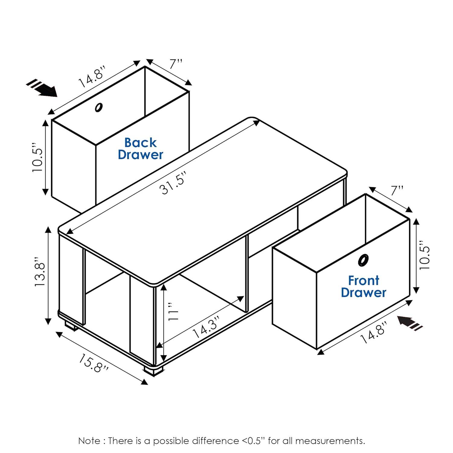 Coffee Table with Bin Drawer, Black & White - 13.75 x 31.5 x 15.75 in.