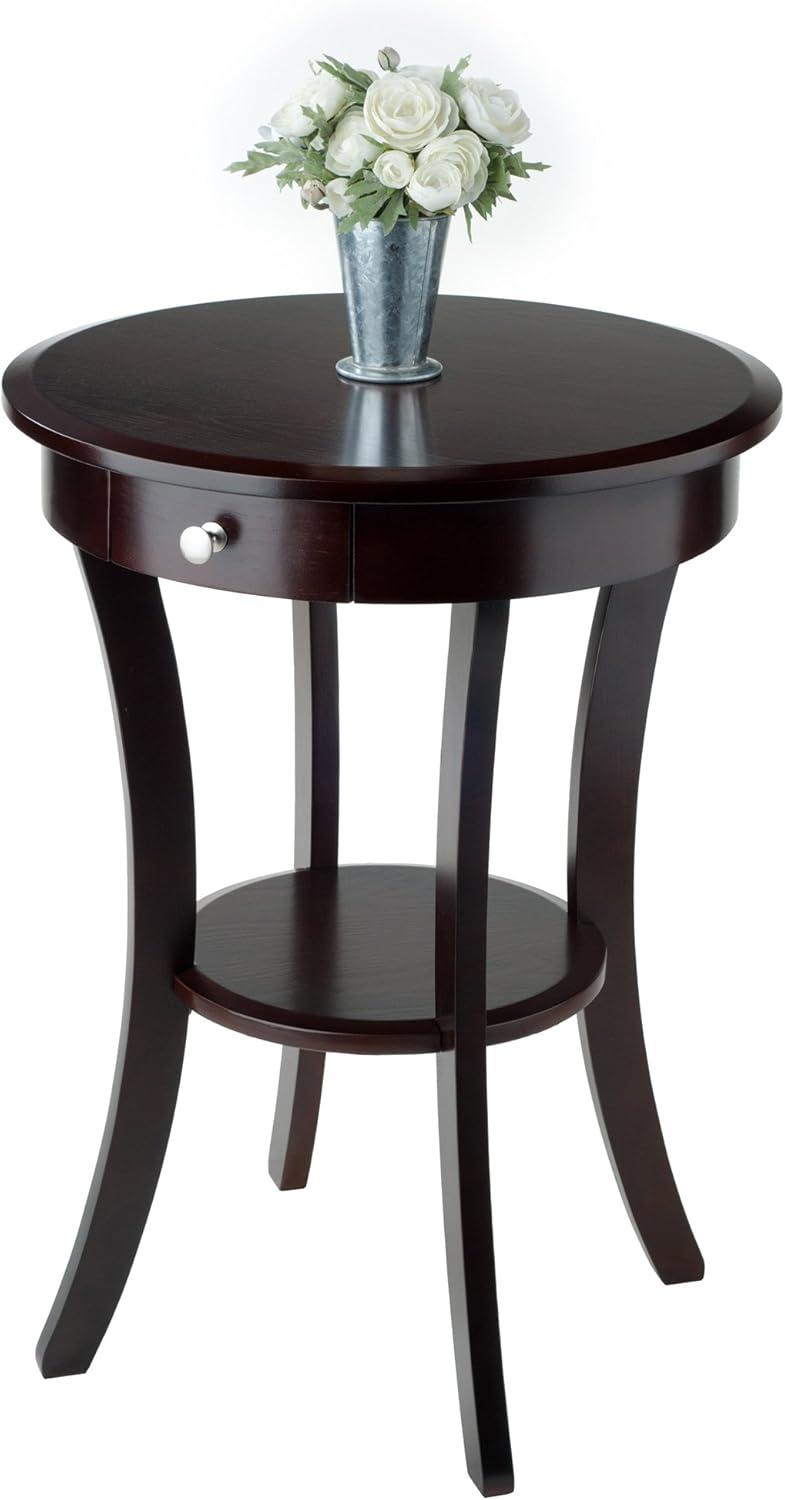 Sasha Round Accent Table - Cappuccino - Winsome: Flared Legs, Wood Composite, Storage Shelf