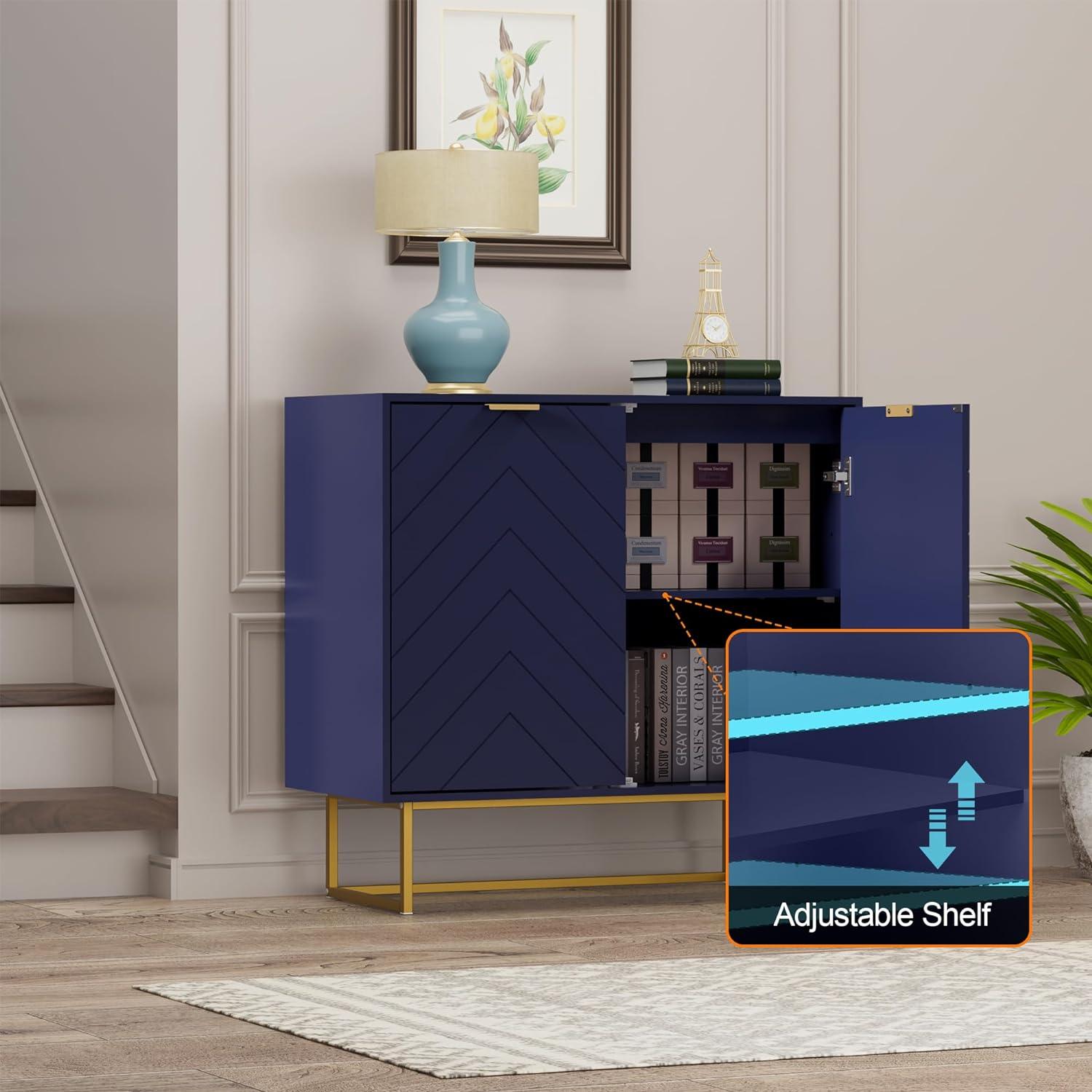 Scurrty 31.5'' Sideboard Buffet Cabinet with Storage, Sideboard Storage Cabinet with Doors and Adjustable Shelf, Accent Cabinet for Living Room, Kitchen, Navy Blue