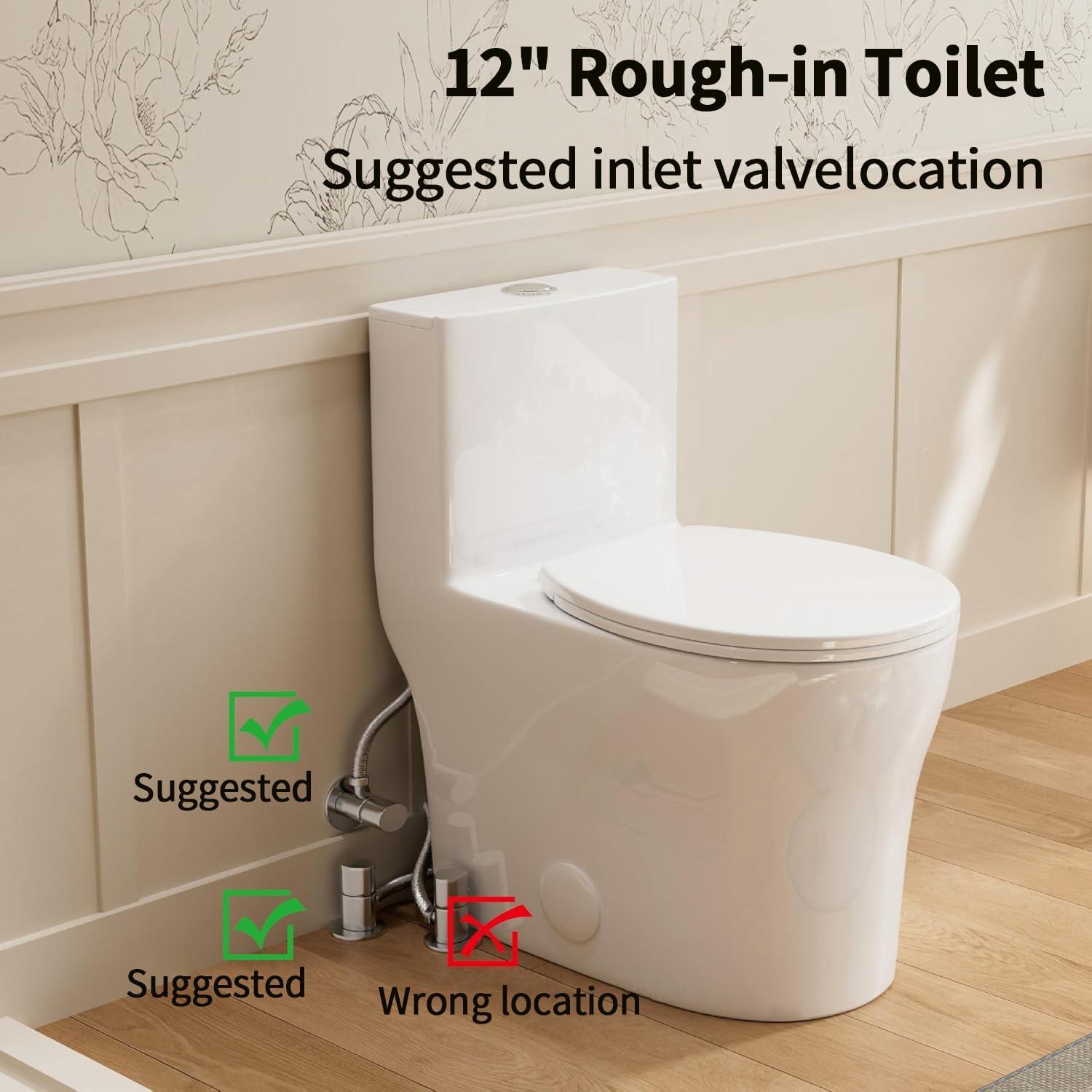 17" Comfort Height StandardToilet, Dual-Flush Modern Elongated One-Piece Toilet with Glazed Surface (Seat lncluded)